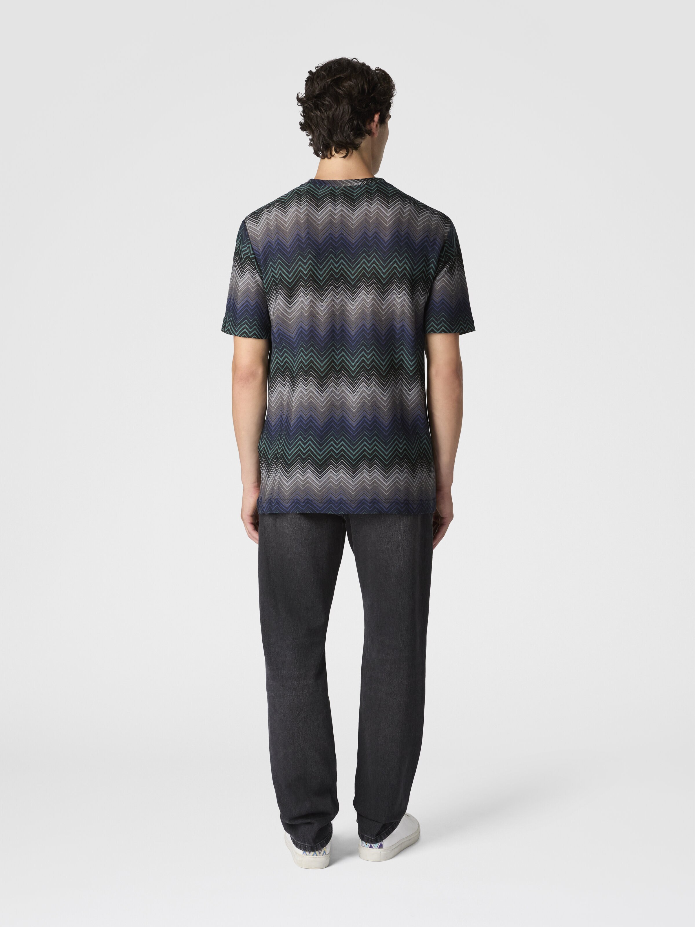 Crew Neck T-Shirt with Irregular Zigzag, Blue & Green - 2