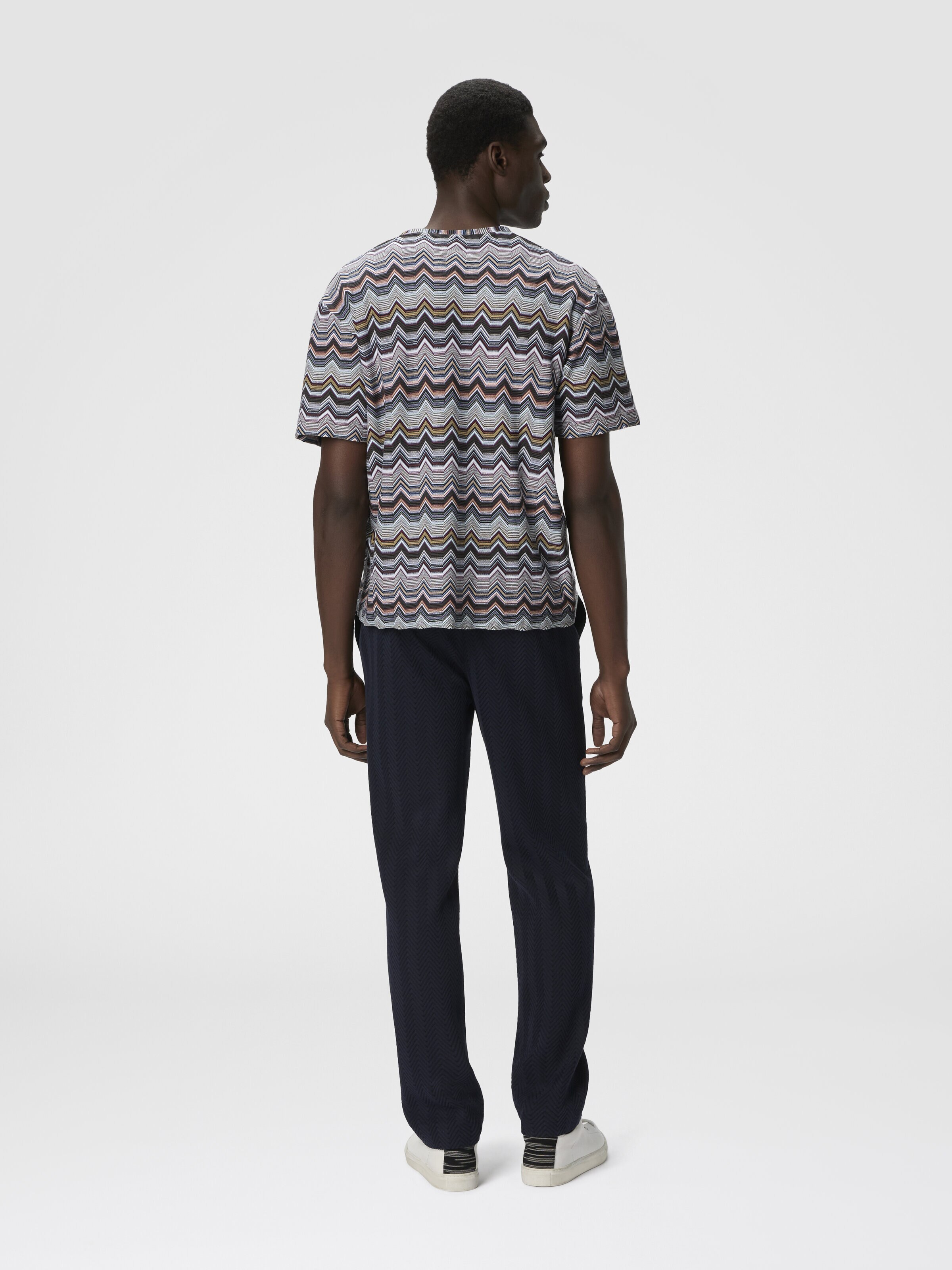 Crew Neck T-Shirt with Geometric Zigzag, Multicoloured  - 2