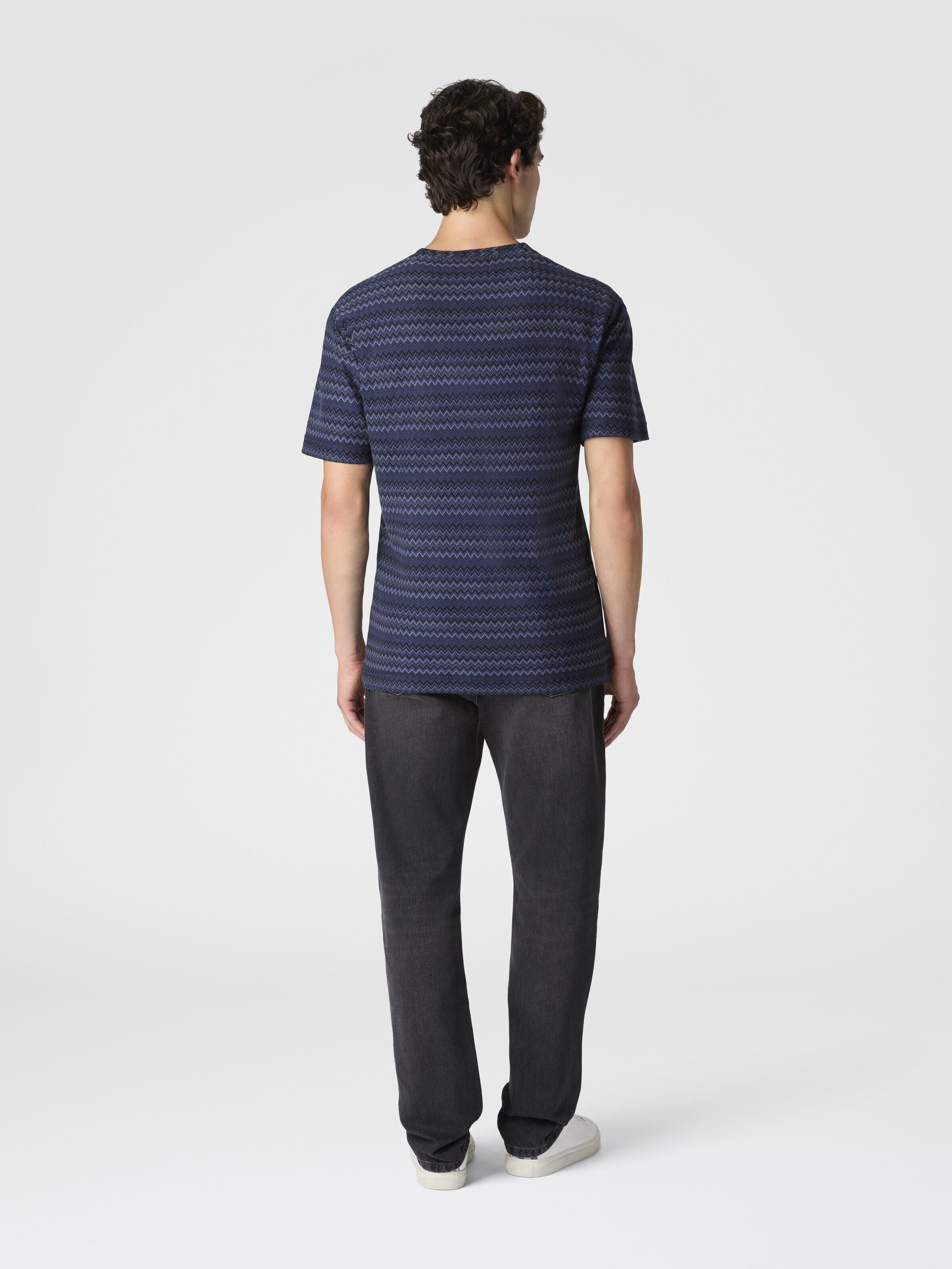 Crew Neck T-Shirt with Micro Zigzag, Blue - 2