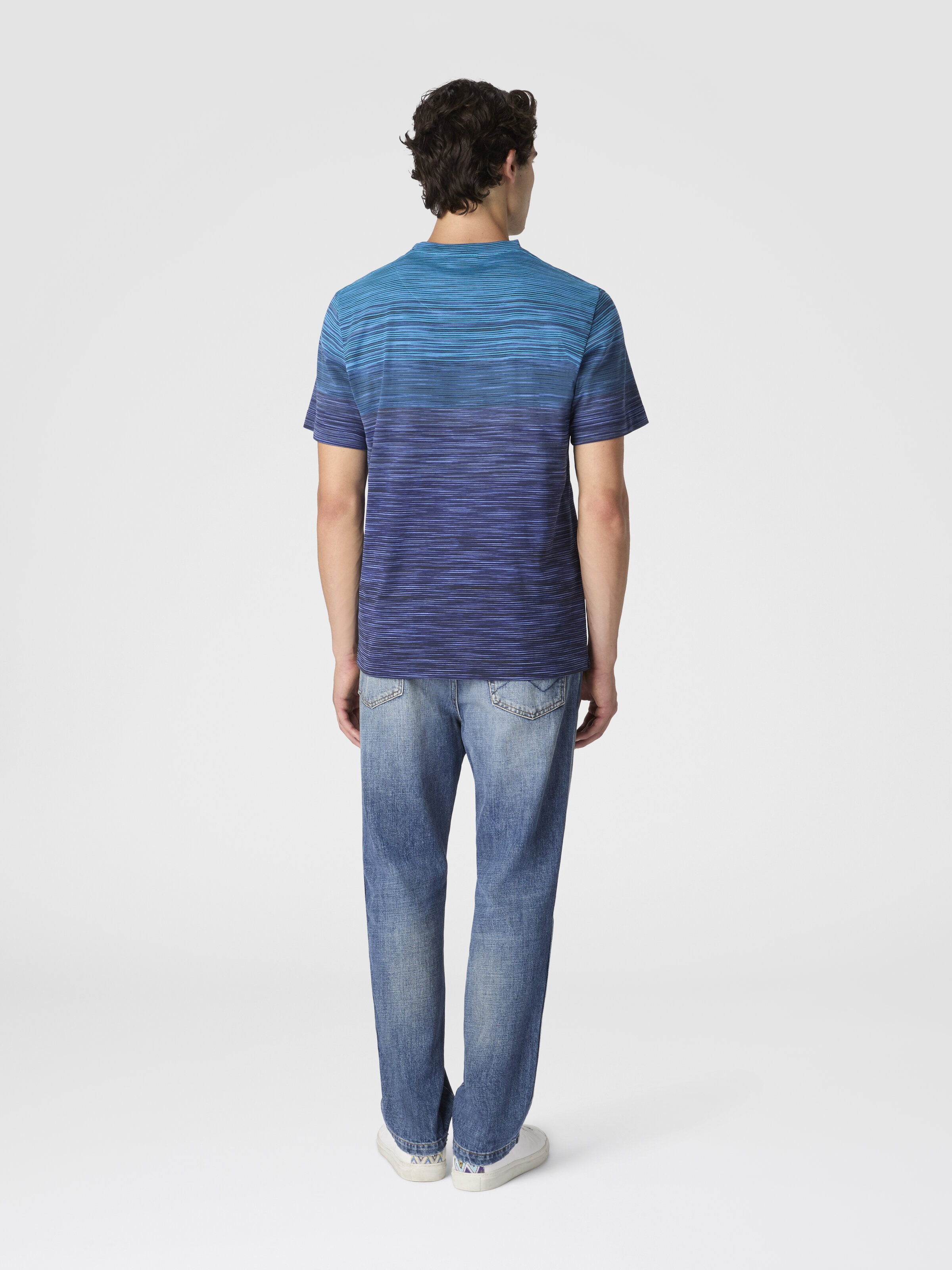 T-Shirt with Faded Flame Pattern, Blue - 2