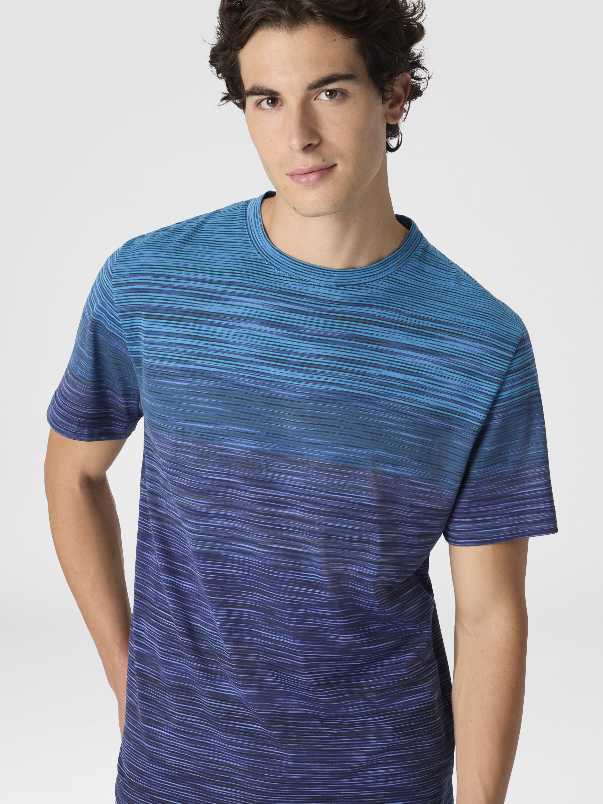 T-Shirt with Faded Flame Pattern, Blue - 3