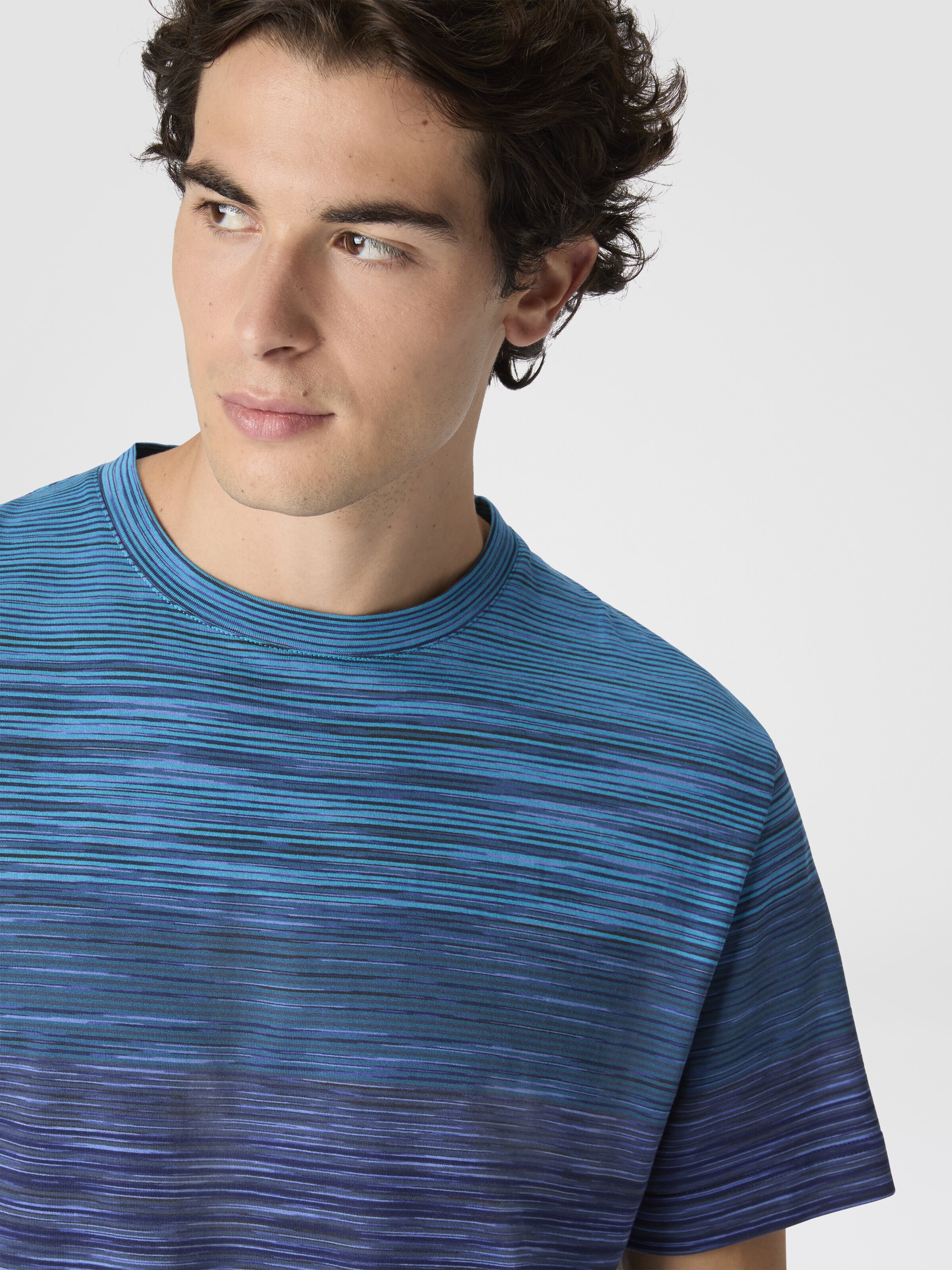 T-Shirt with Faded Flame Pattern, Blue - 4
