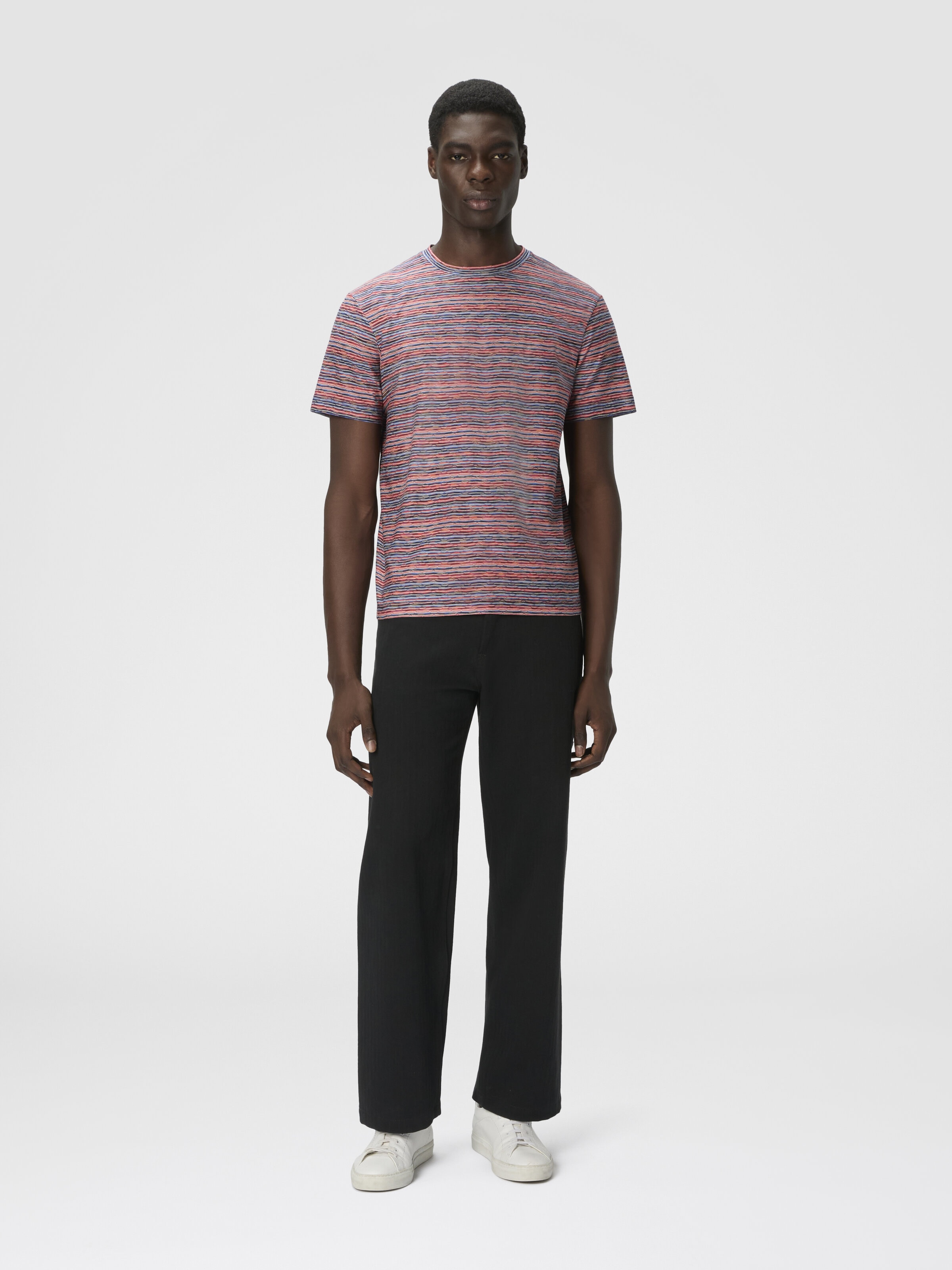 T-Shirt with Flame and Zigzag Pattern, Red & Blue - 1