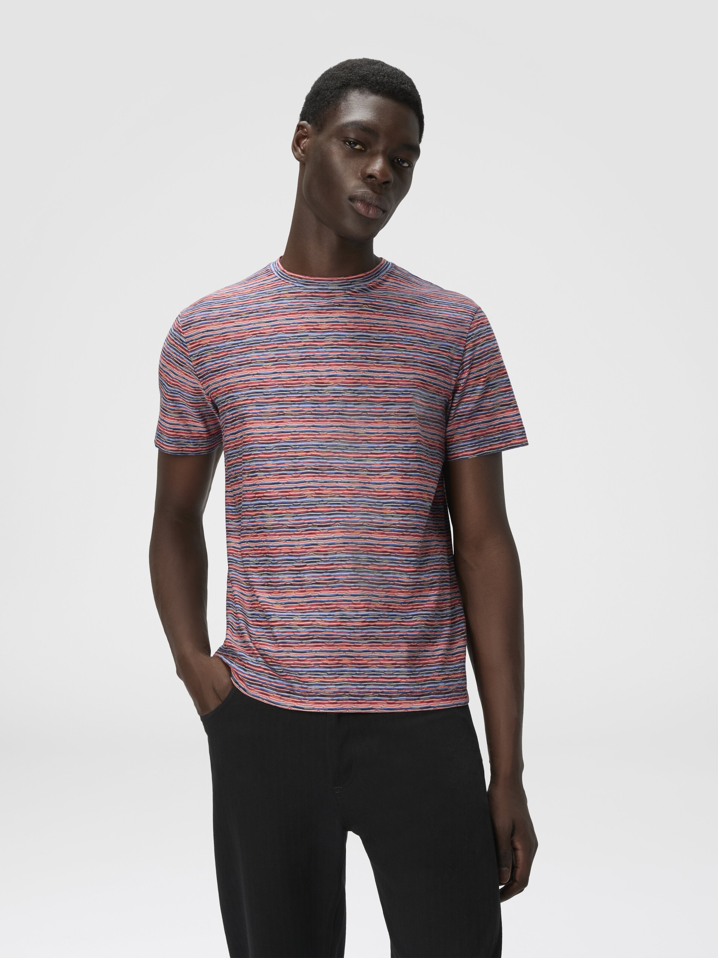 T-Shirt with Flame and Zigzag Pattern, Red & Blue - 3