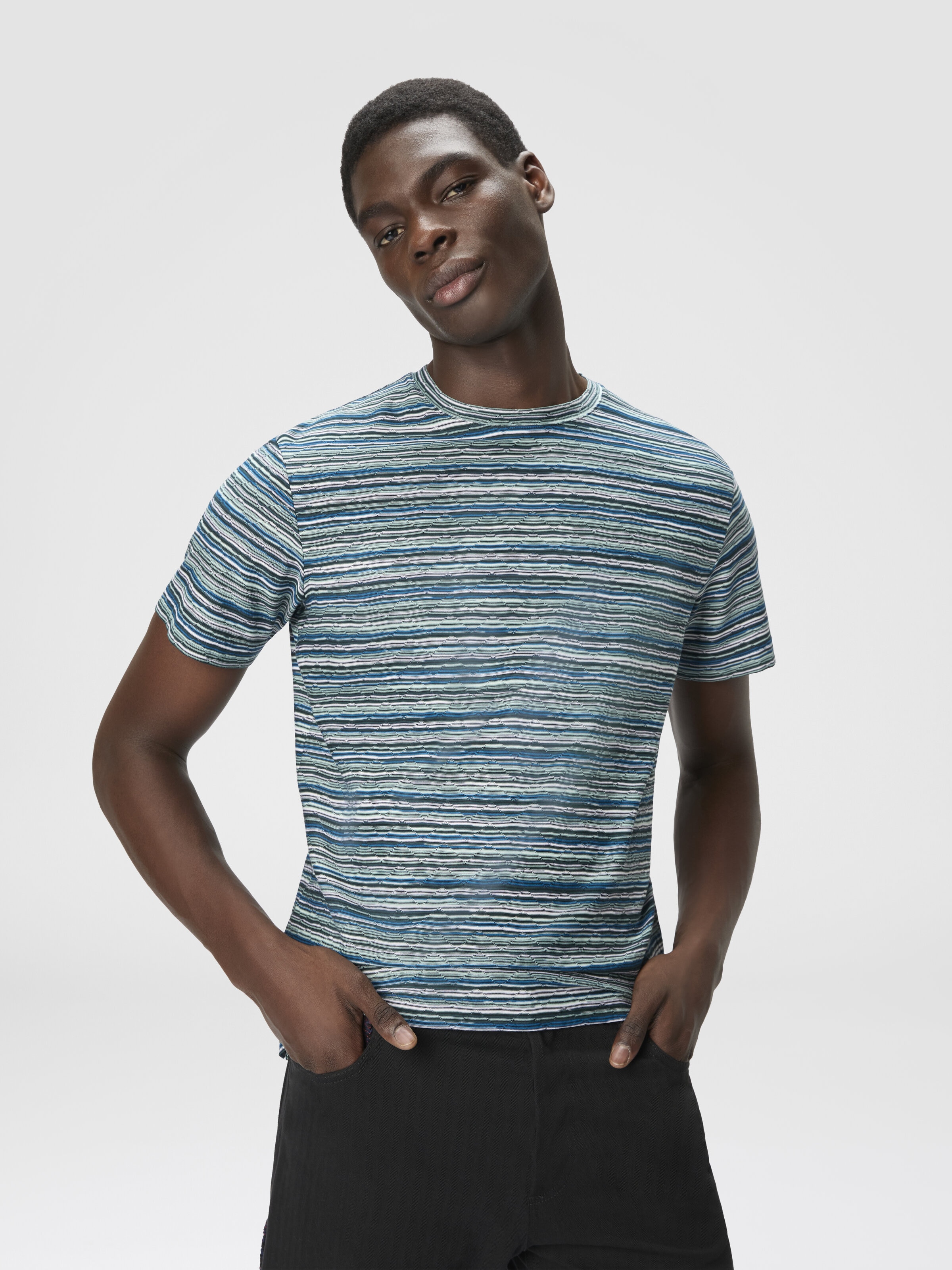 T-shirt à motif flammé et zigzag, Bleu & Vert  - 3