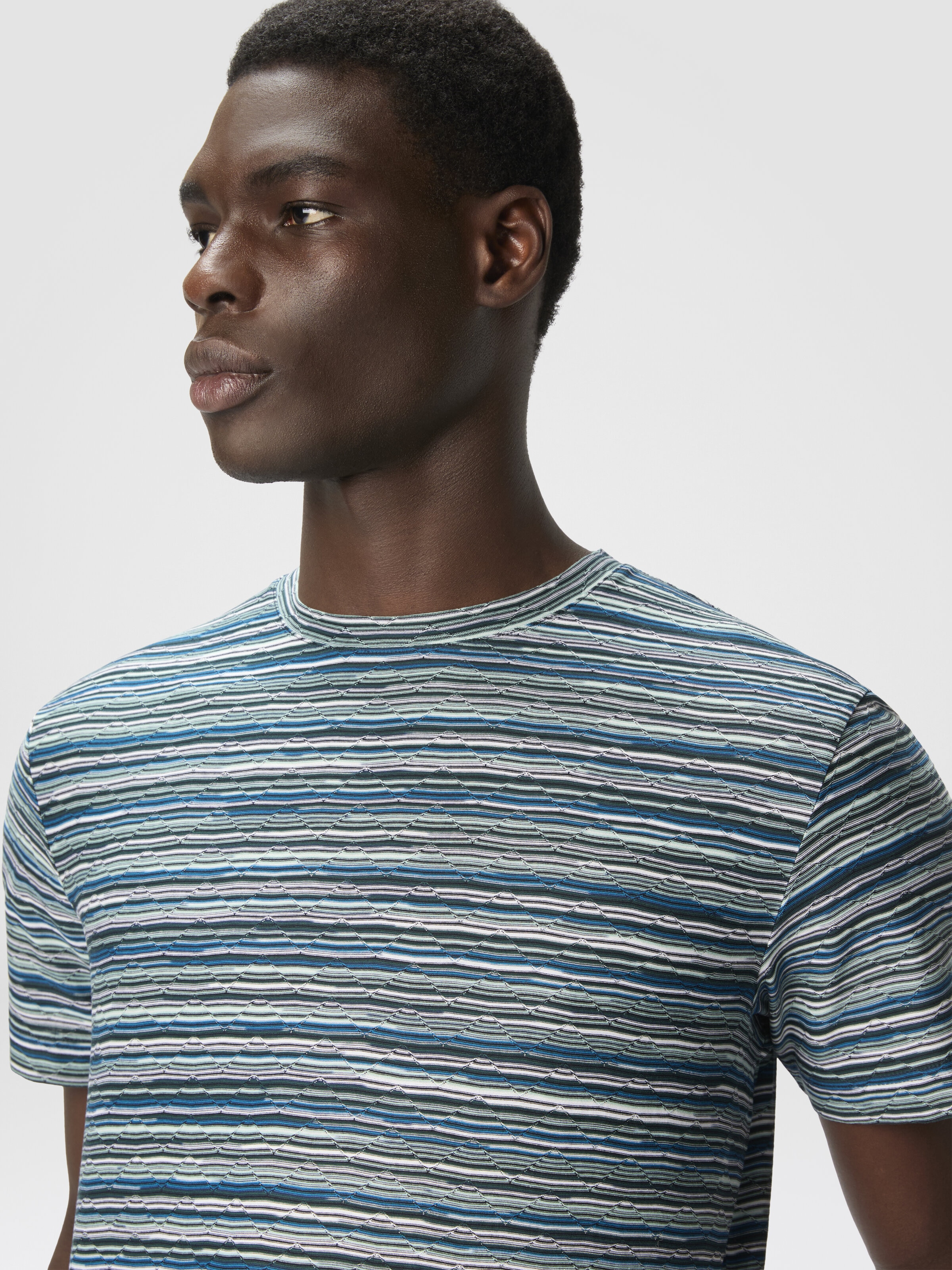 T-shirt à motif flammé et zigzag, Bleu & Vert  - 4