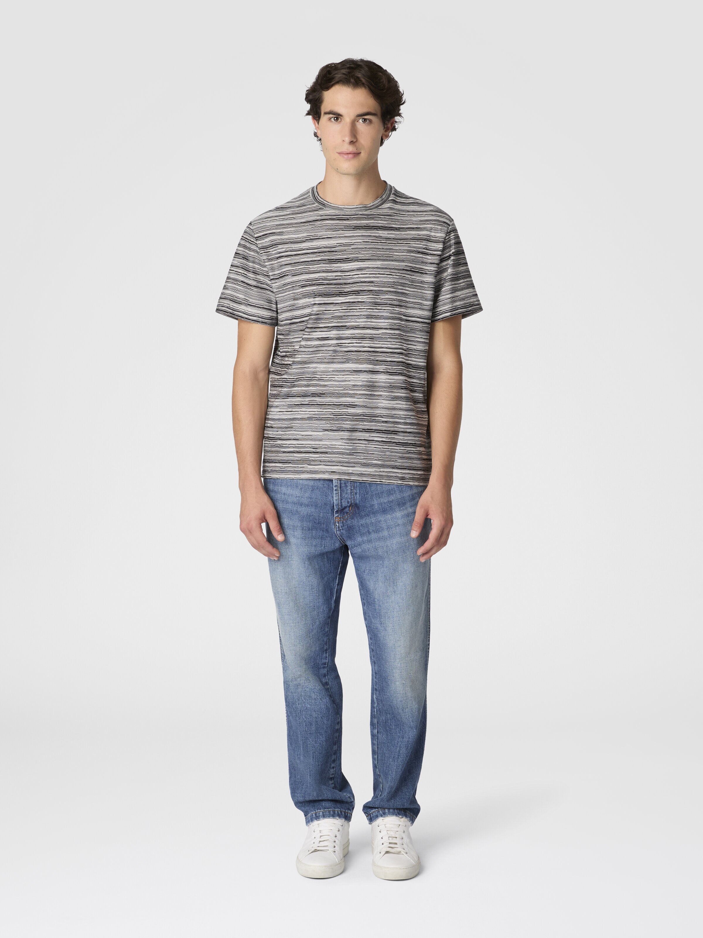 T-Shirt with Flame and Zigzag Pattern, Grey - 1