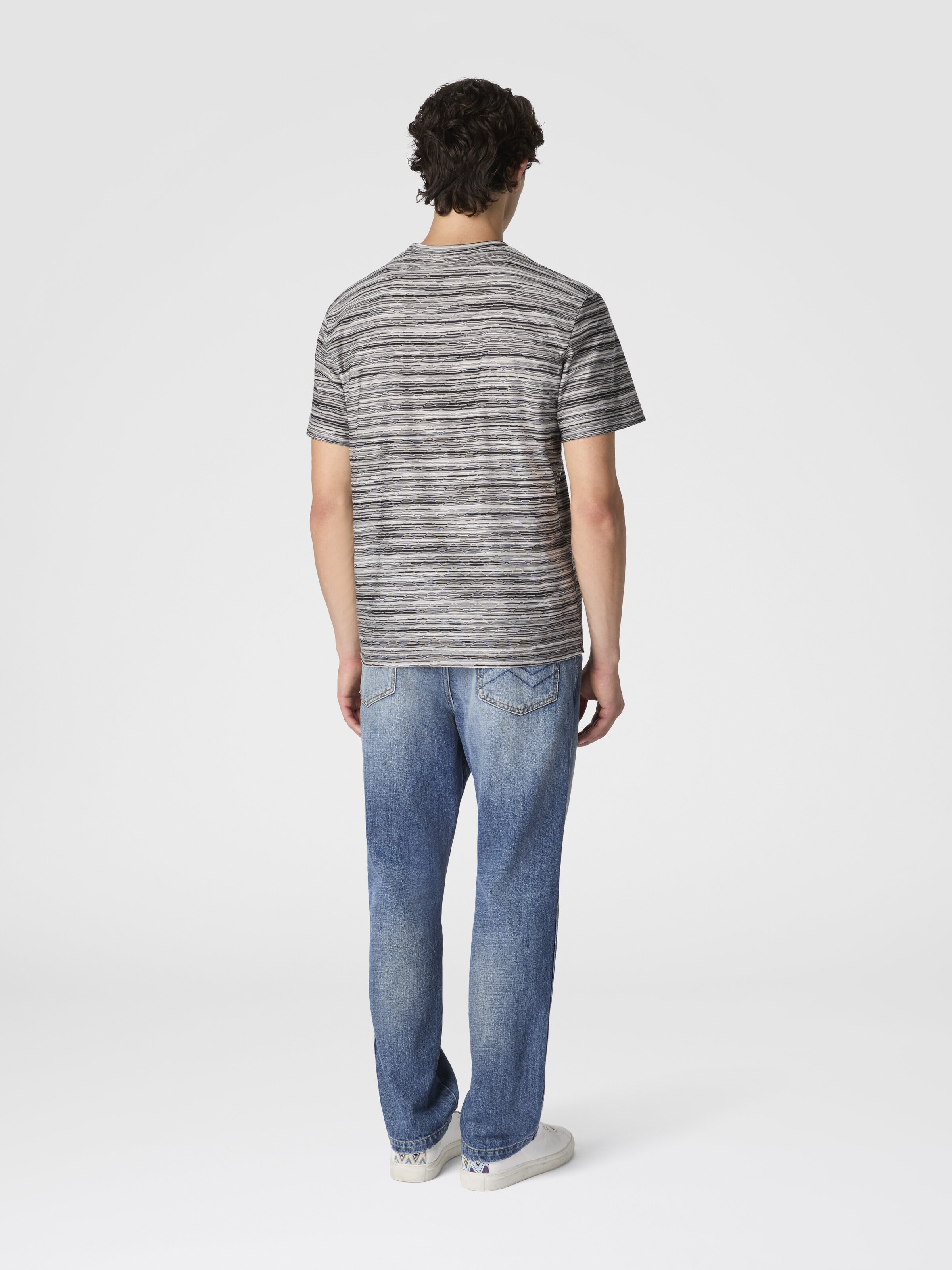 T-Shirt with Flame and Zigzag Pattern, Grey - 2