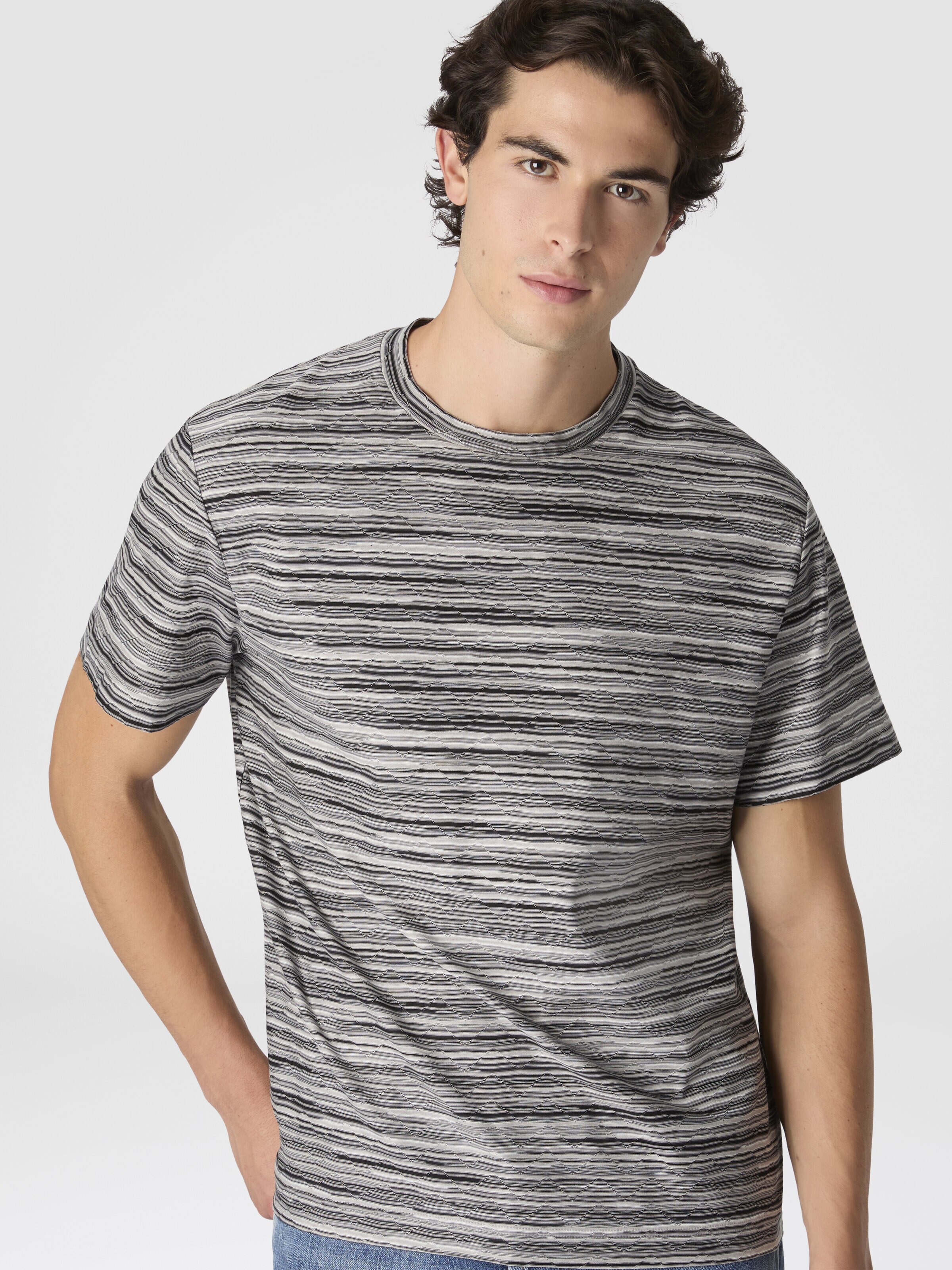 T-Shirt with Flame and Zigzag Pattern, Grey - 3
