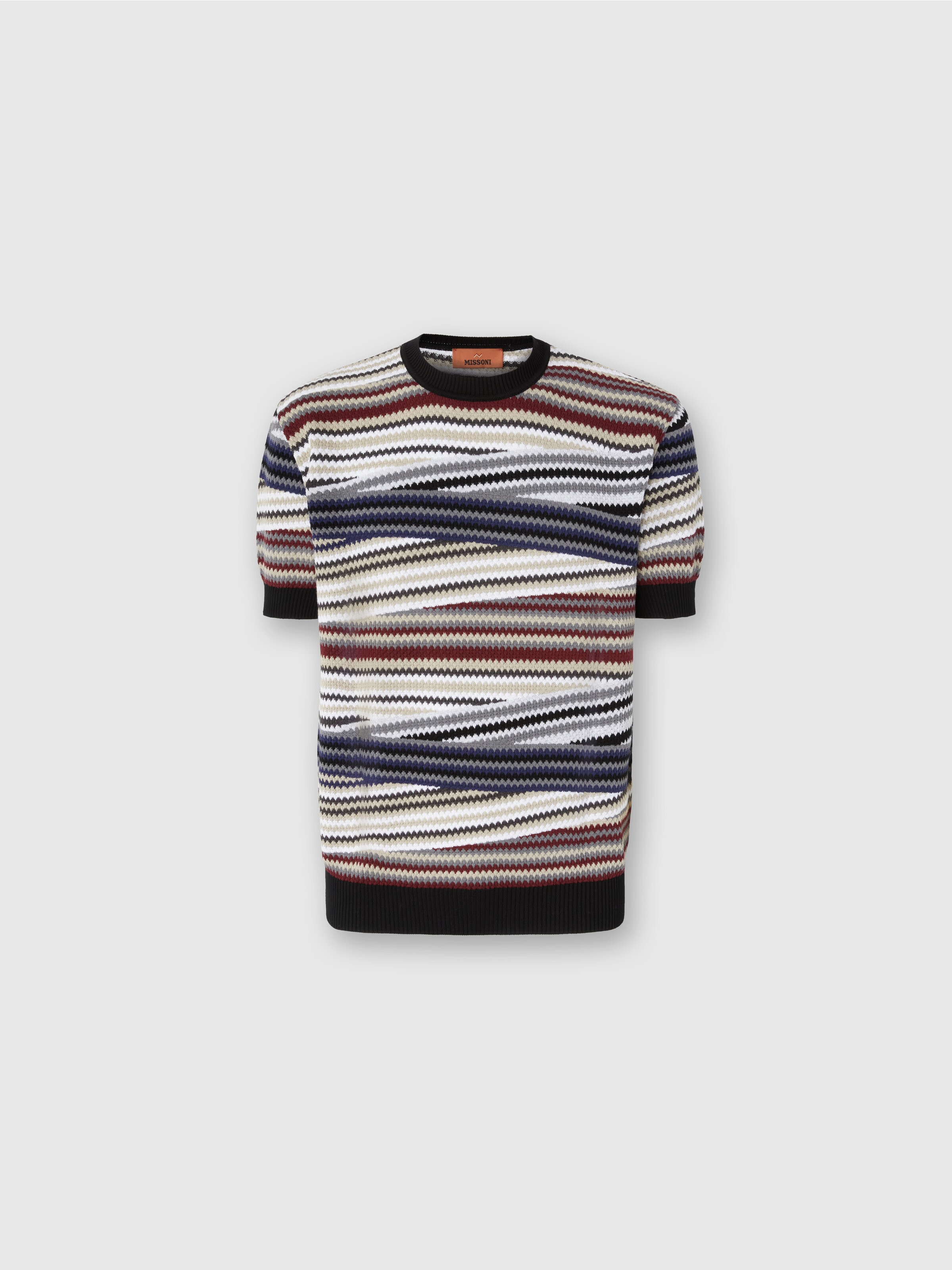 Short Sleeve T-Shirt with Striped Micro Zigzag, Multicoloured  - 0