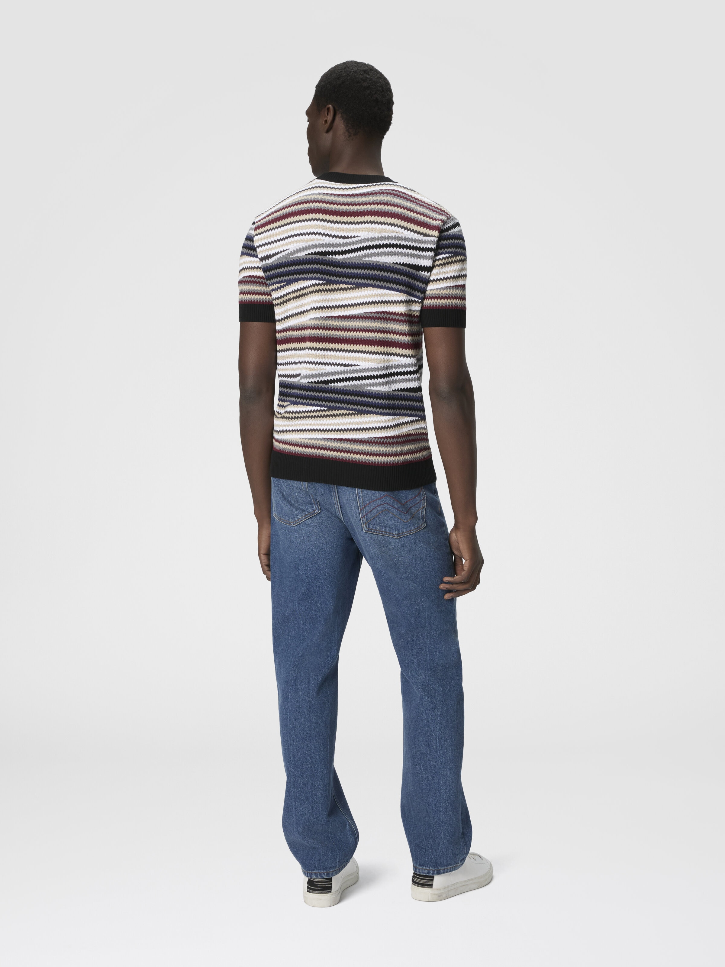 Short Sleeve T-Shirt with Striped Micro Zigzag, Multicoloured  - 2