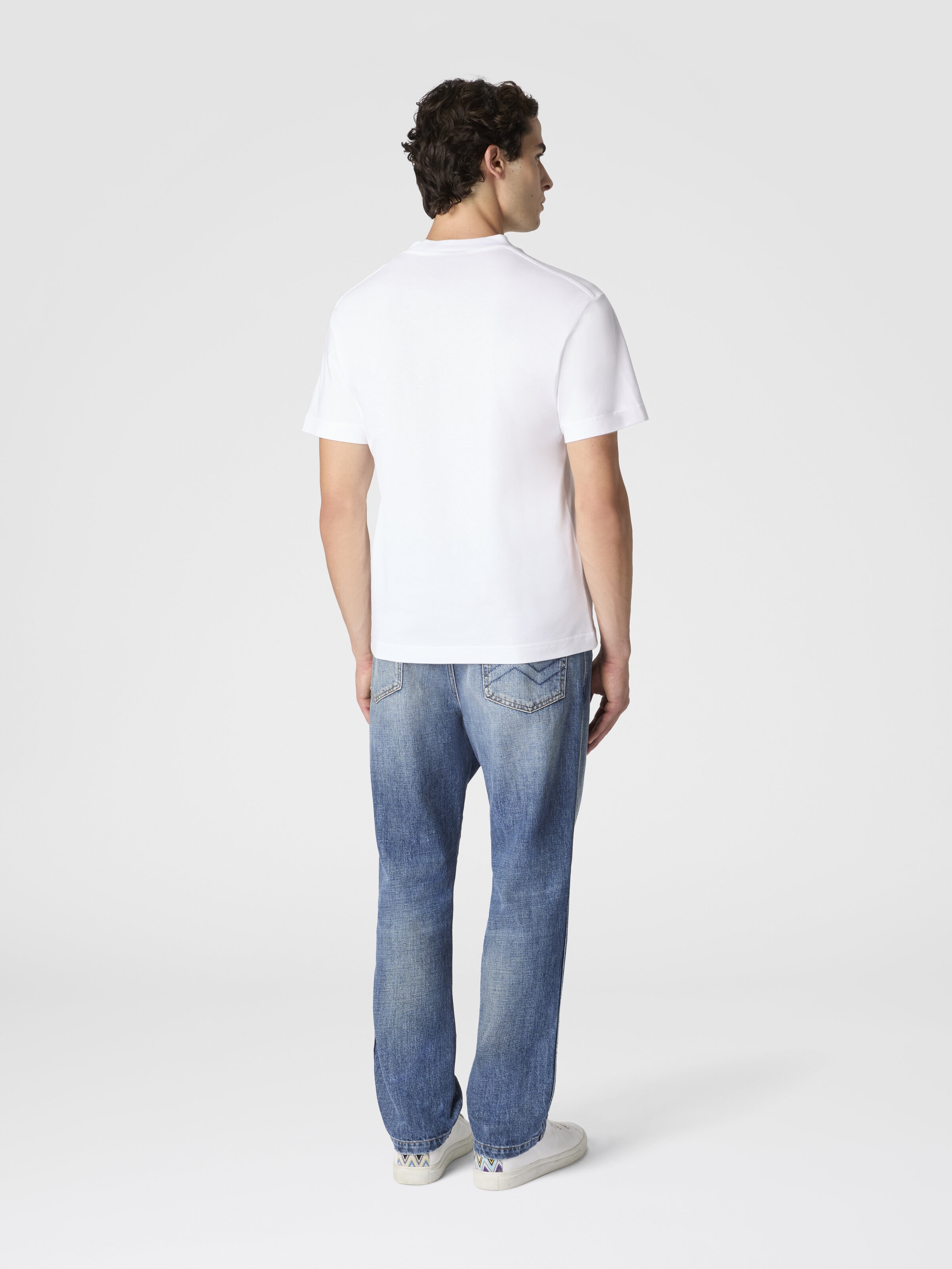 Short Sleeve T-Shirt with Flame Zigzag Insert and Logo, White  - 2