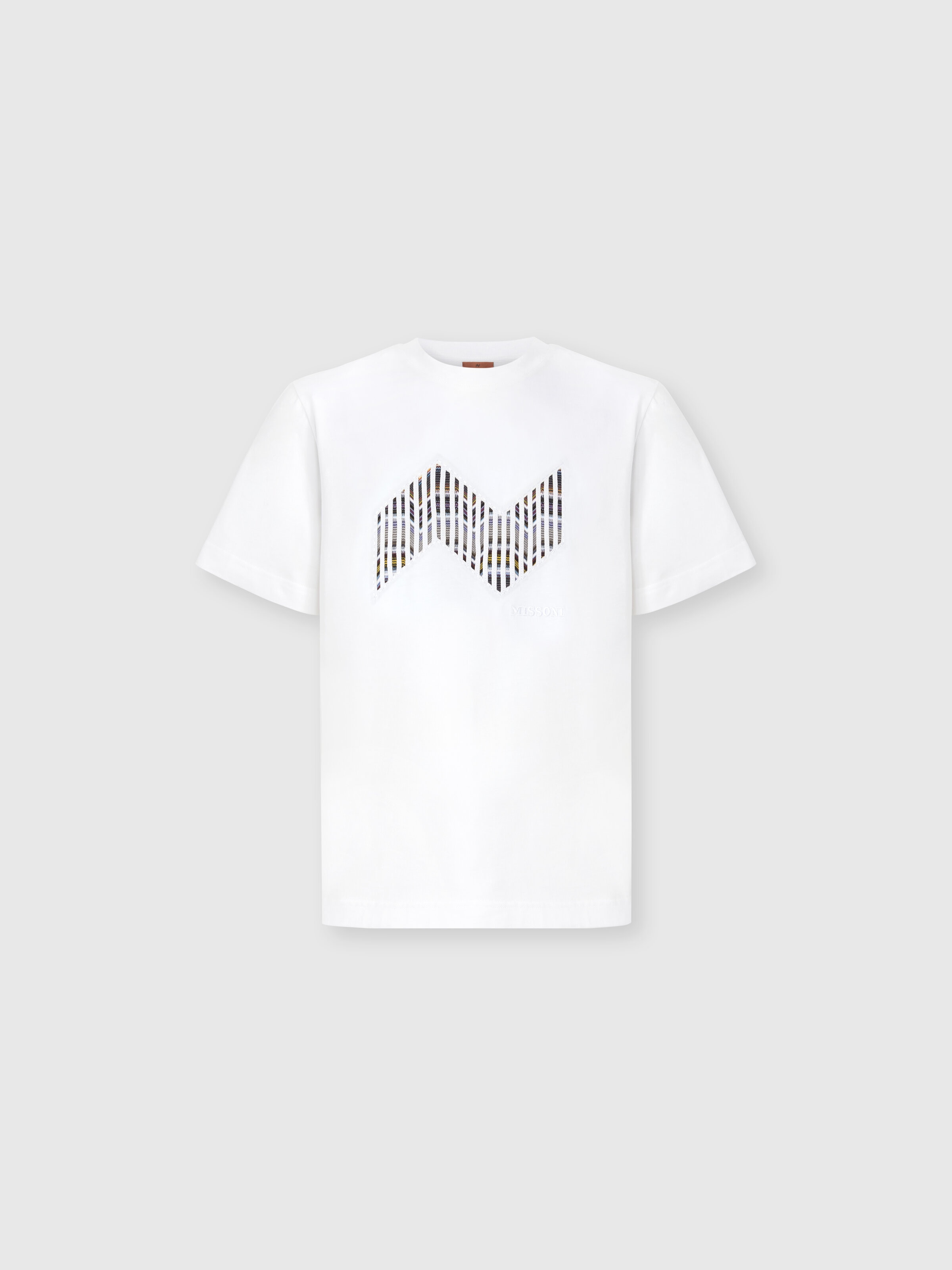 Short Sleeve T-Shirt with Geometric Zigzag Insert and Logo, Multicoloured  - 0