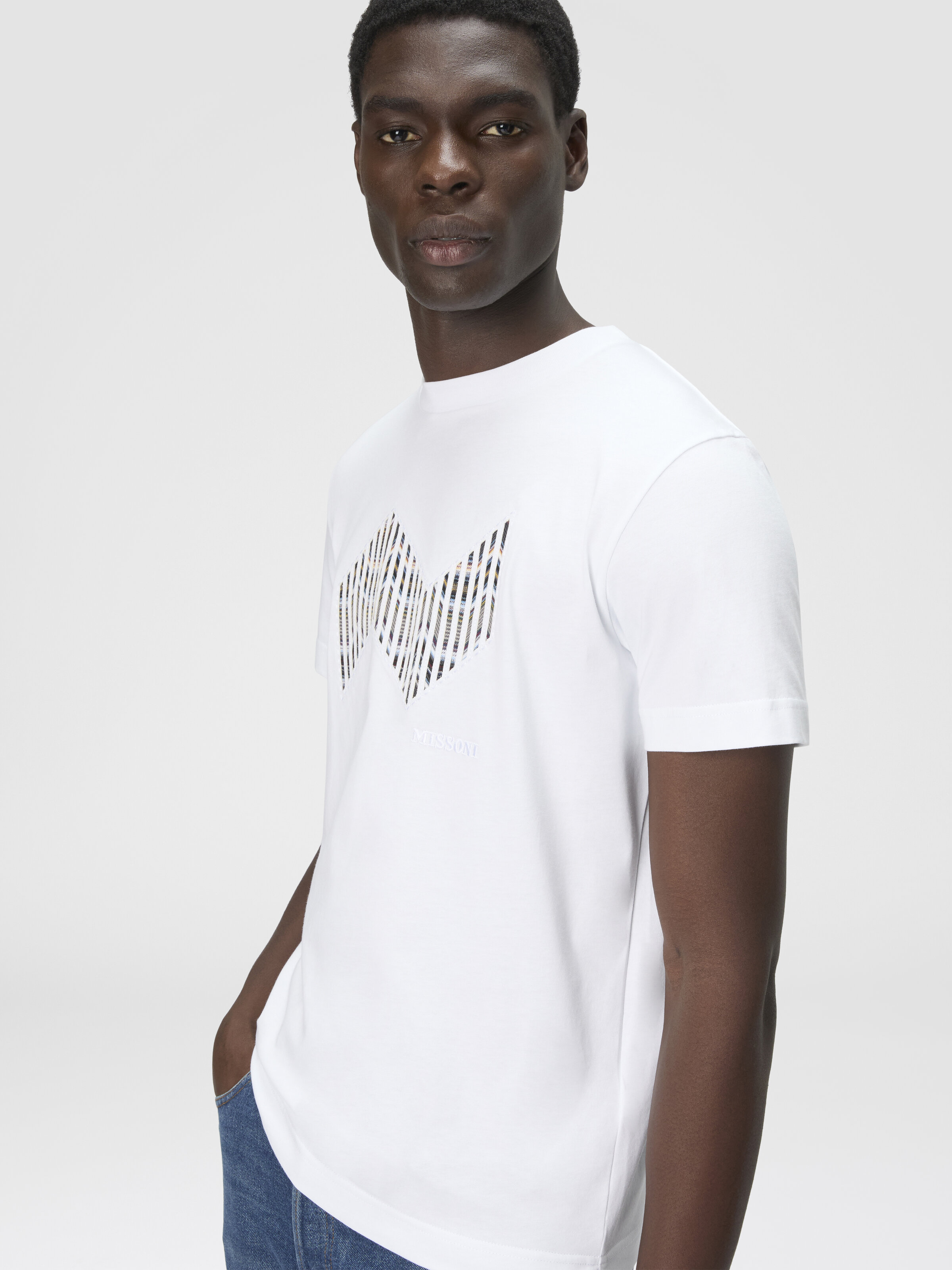 Short Sleeve T-Shirt with Geometric Zigzag Insert and Logo, Multicoloured  - 3