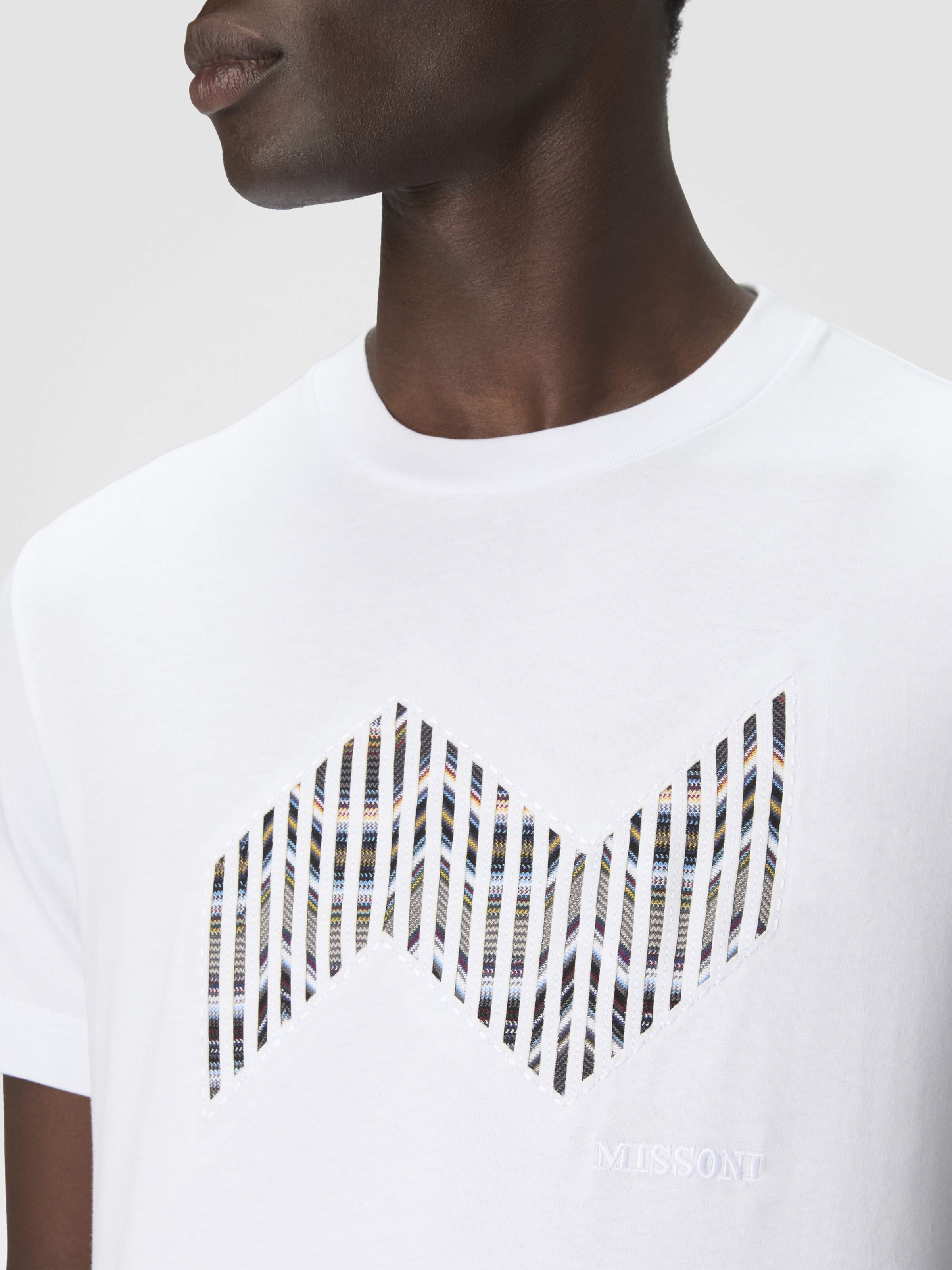 Short Sleeve T-Shirt with Geometric Zigzag Insert and Logo, Multicoloured  - 4