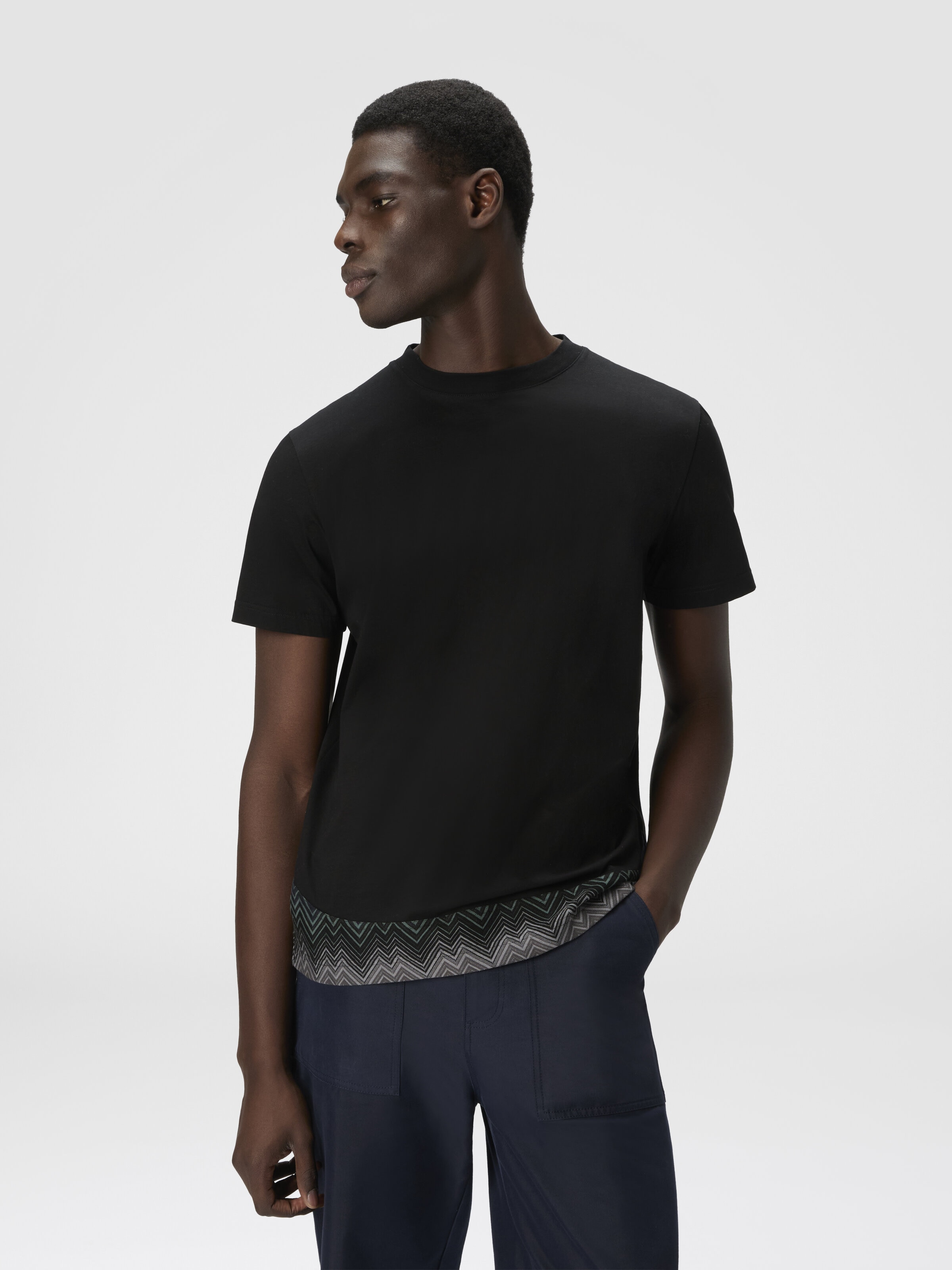 T-shirt manches courtes avec insert zigzag irrégulier, Noir - 3