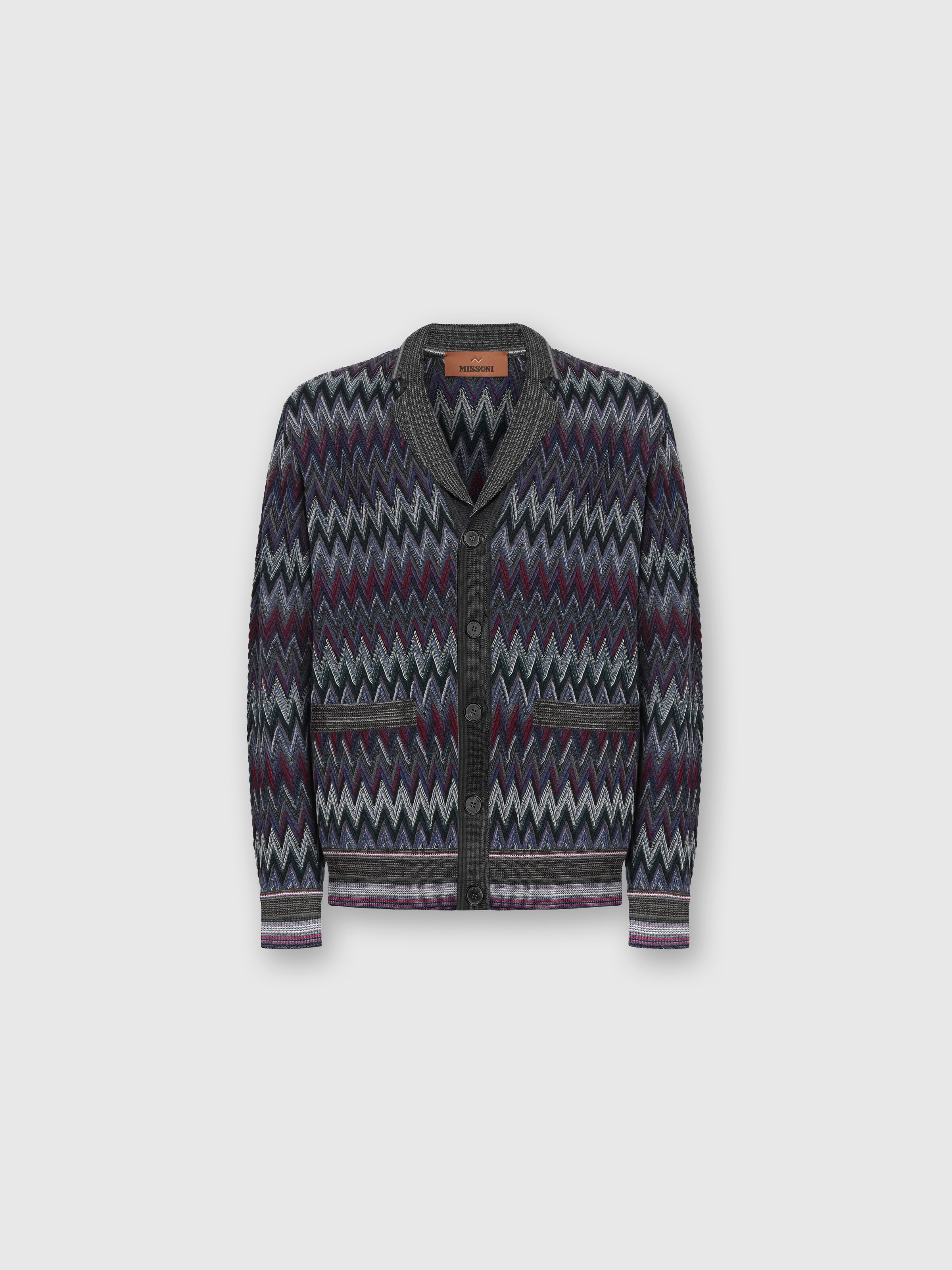 Zigzag Cardigan in Pure Wool, Multicoloured  - 0