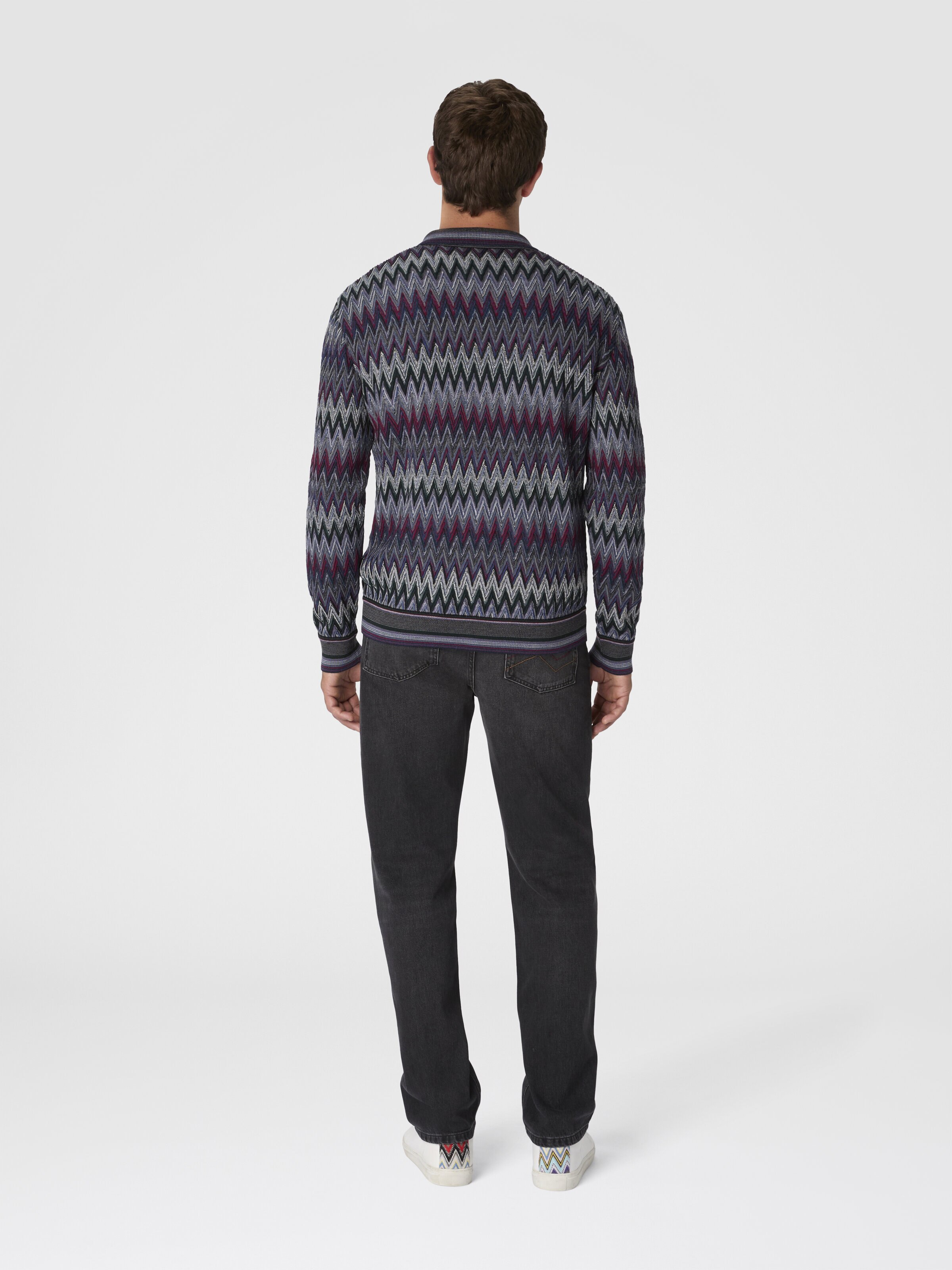 Zigzag Cardigan in Pure Wool, Multicoloured  - 2