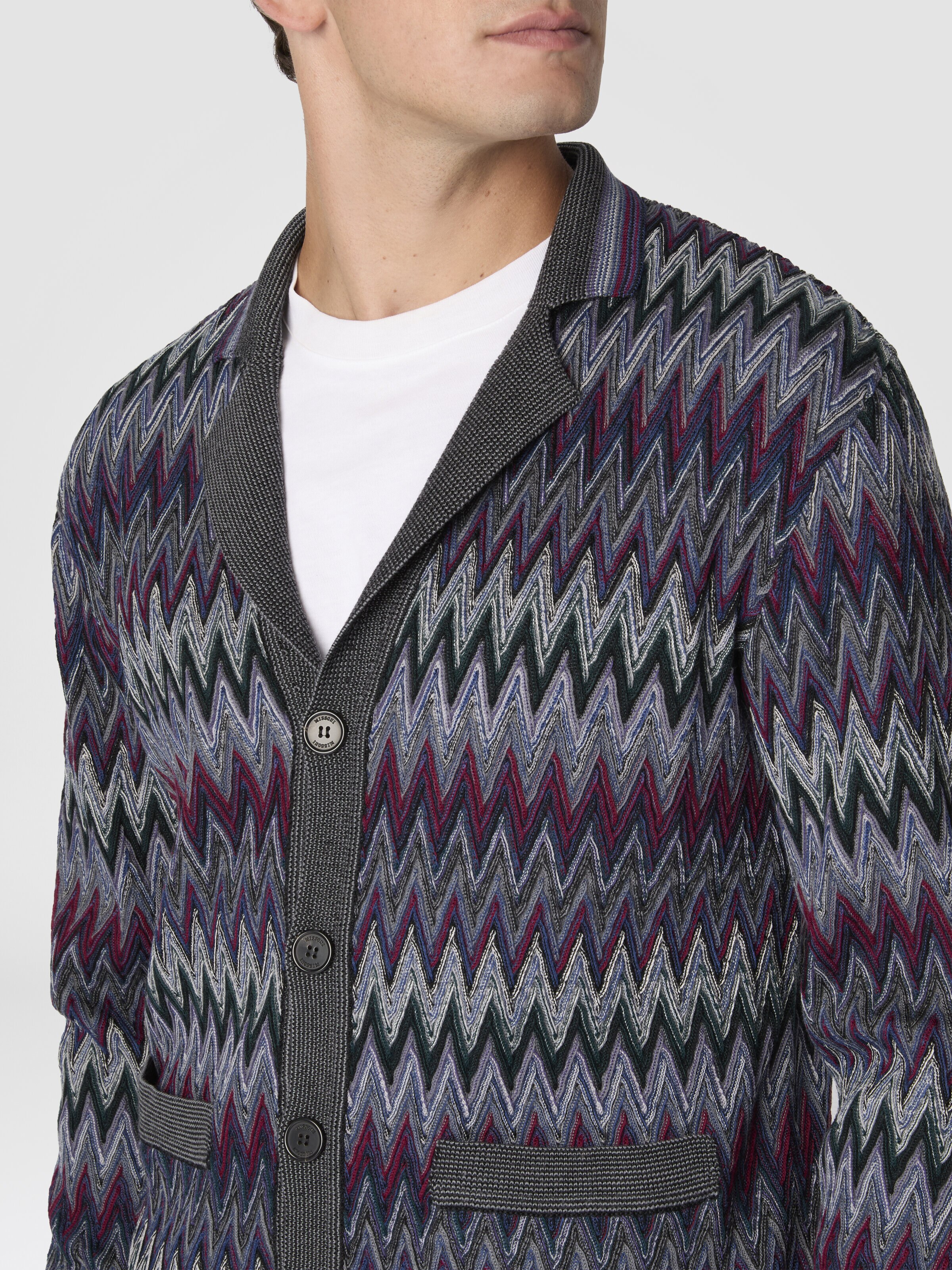 Zigzag Cardigan in Pure Wool, Multicoloured  - 4
