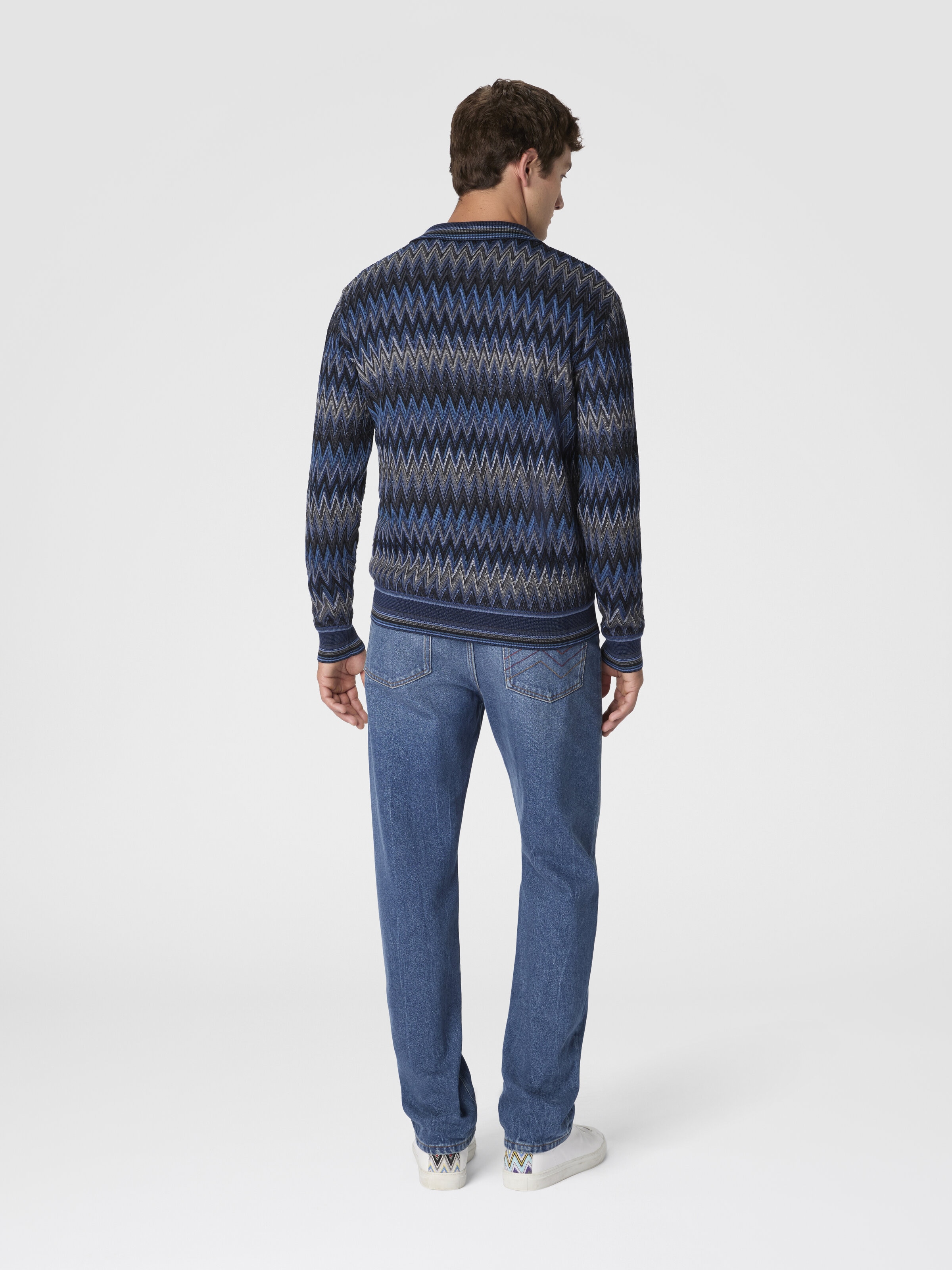 Zigzag Cardigan in Pure Wool, Blue & Grey - 2
