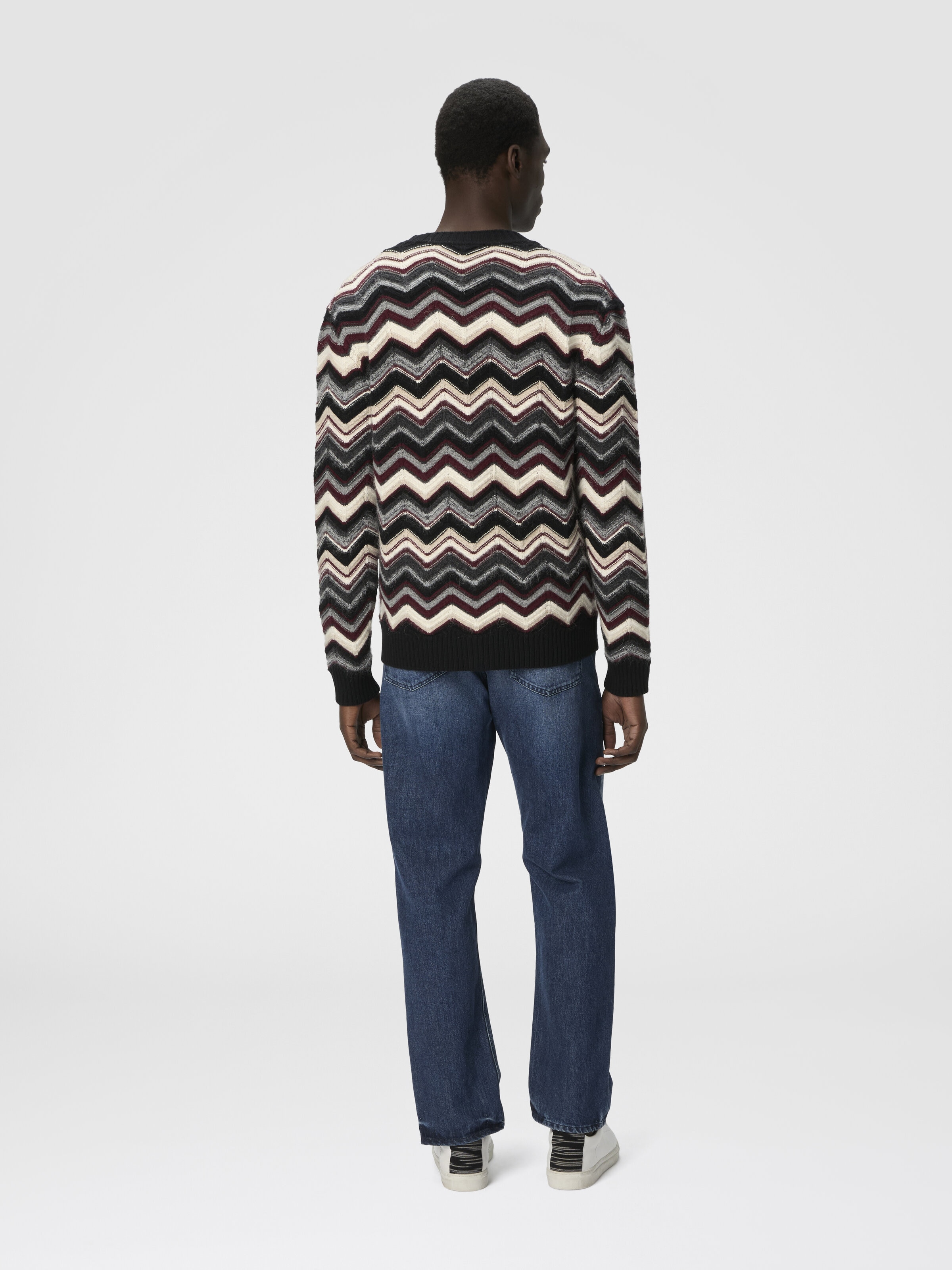 The Cardigan in Wool and Alpaca with Zigzag, Grey & Burgundy - 2