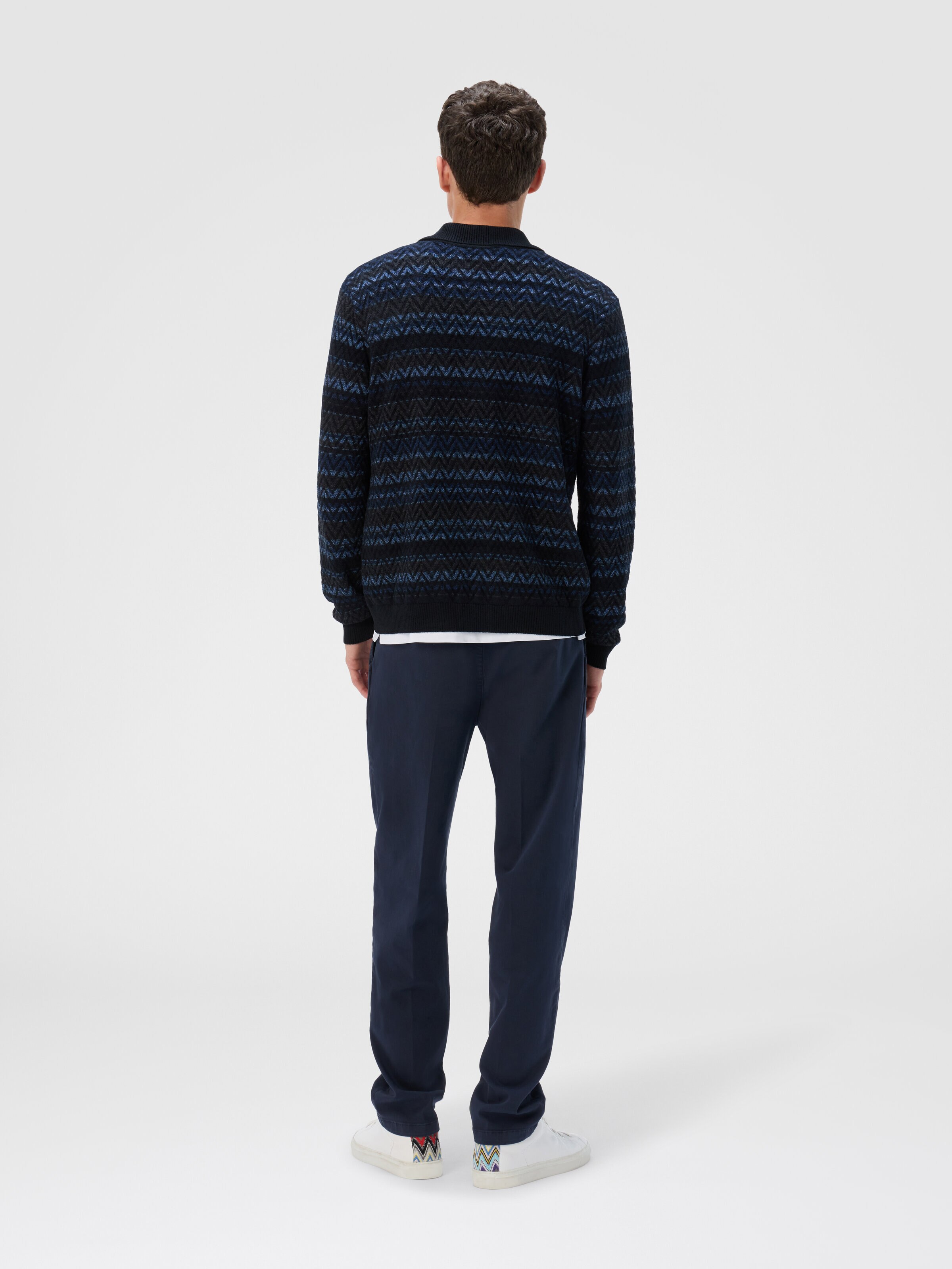 Cardigan with Zigzag and Stripe Pattern, Black & Blue - 2