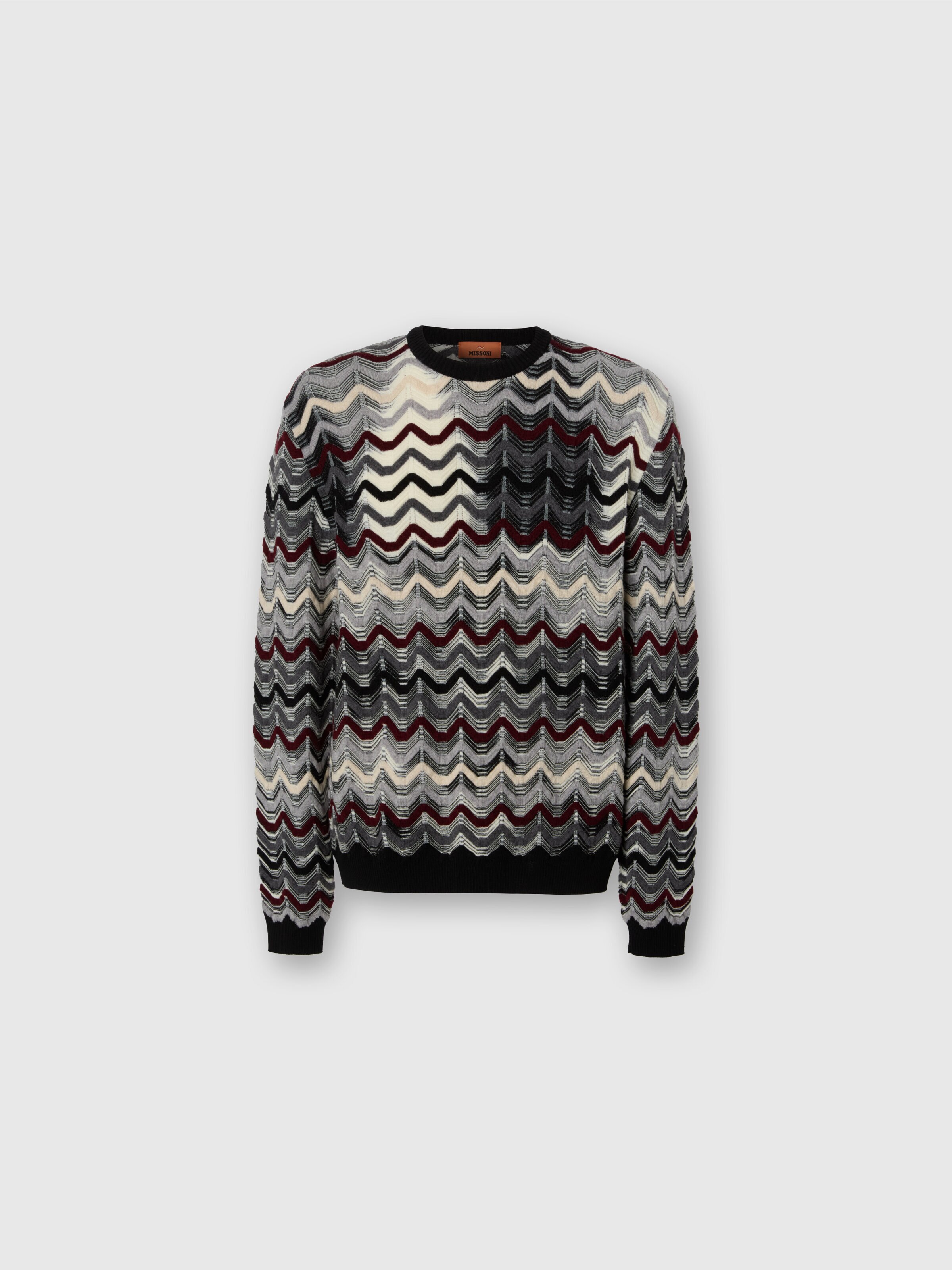 Maglia girocollo  con motivo zig zag geometrico, Grigio & Rosso  - 0