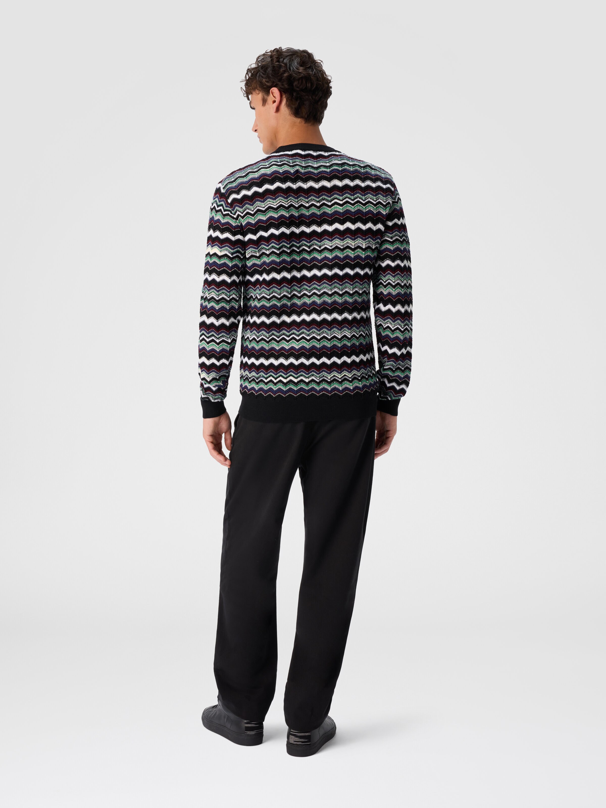 Crew Neck Sweater with Zigzag Pattern, Blue & Green - 2