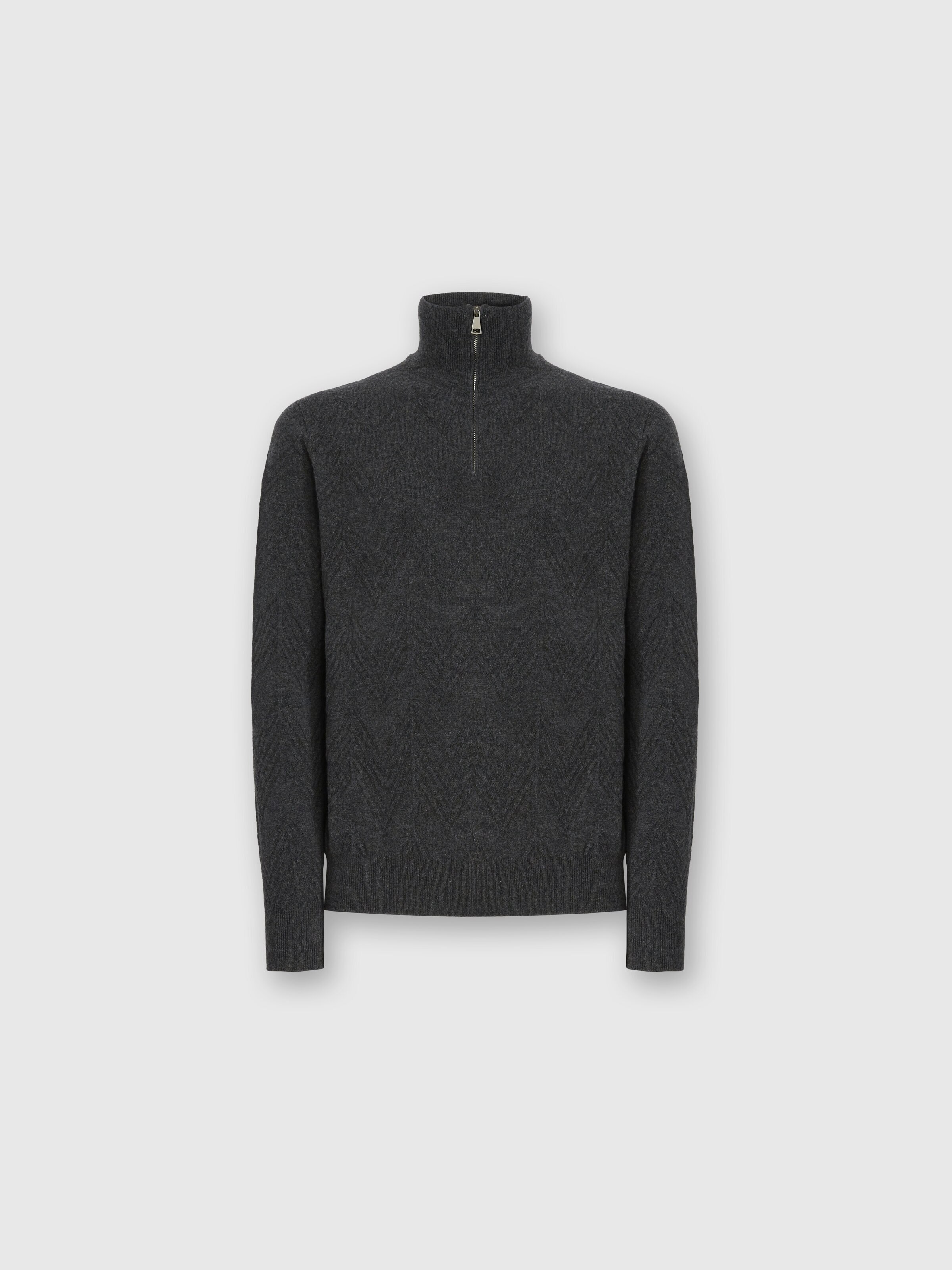 Half-Zip-Pullover mit Ton-in-Ton-Zickzackmuster, Grau - 0