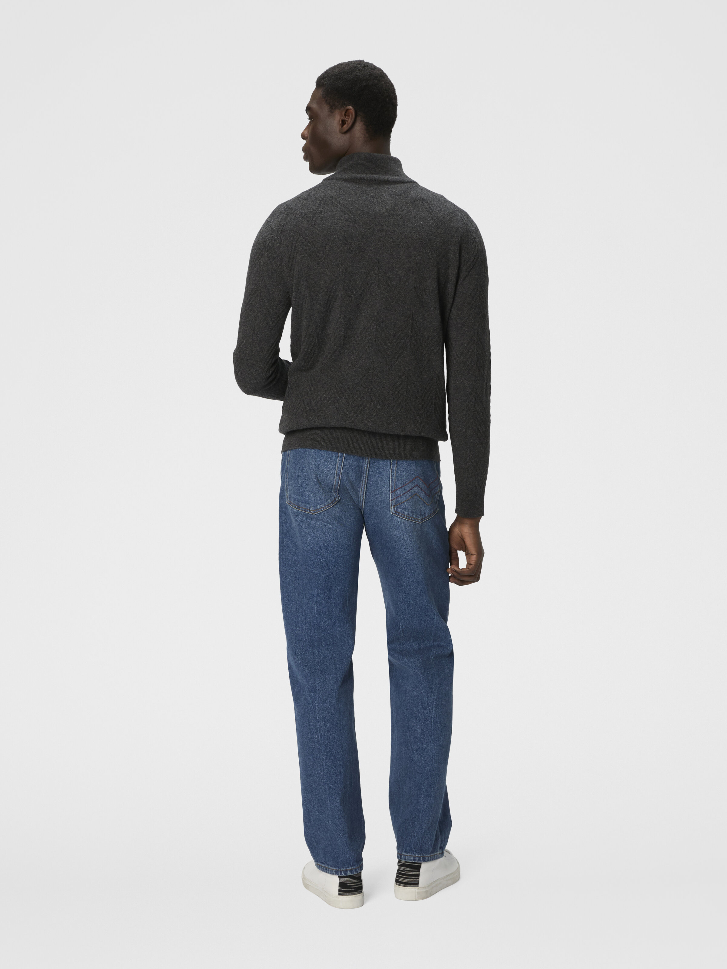 Half-Zip-Pullover mit Ton-in-Ton-Zickzackmuster, Grau - 2