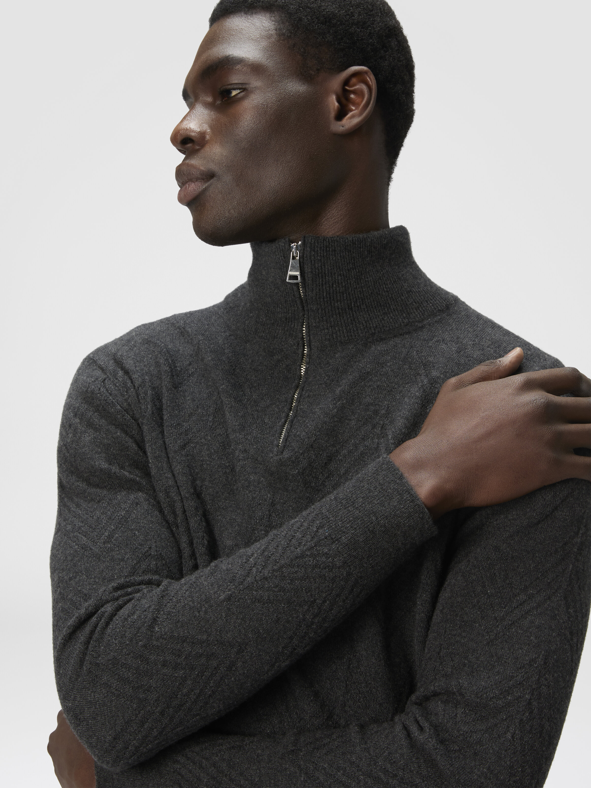 Half-Zip-Pullover mit Ton-in-Ton-Zickzackmuster, Grau - 4