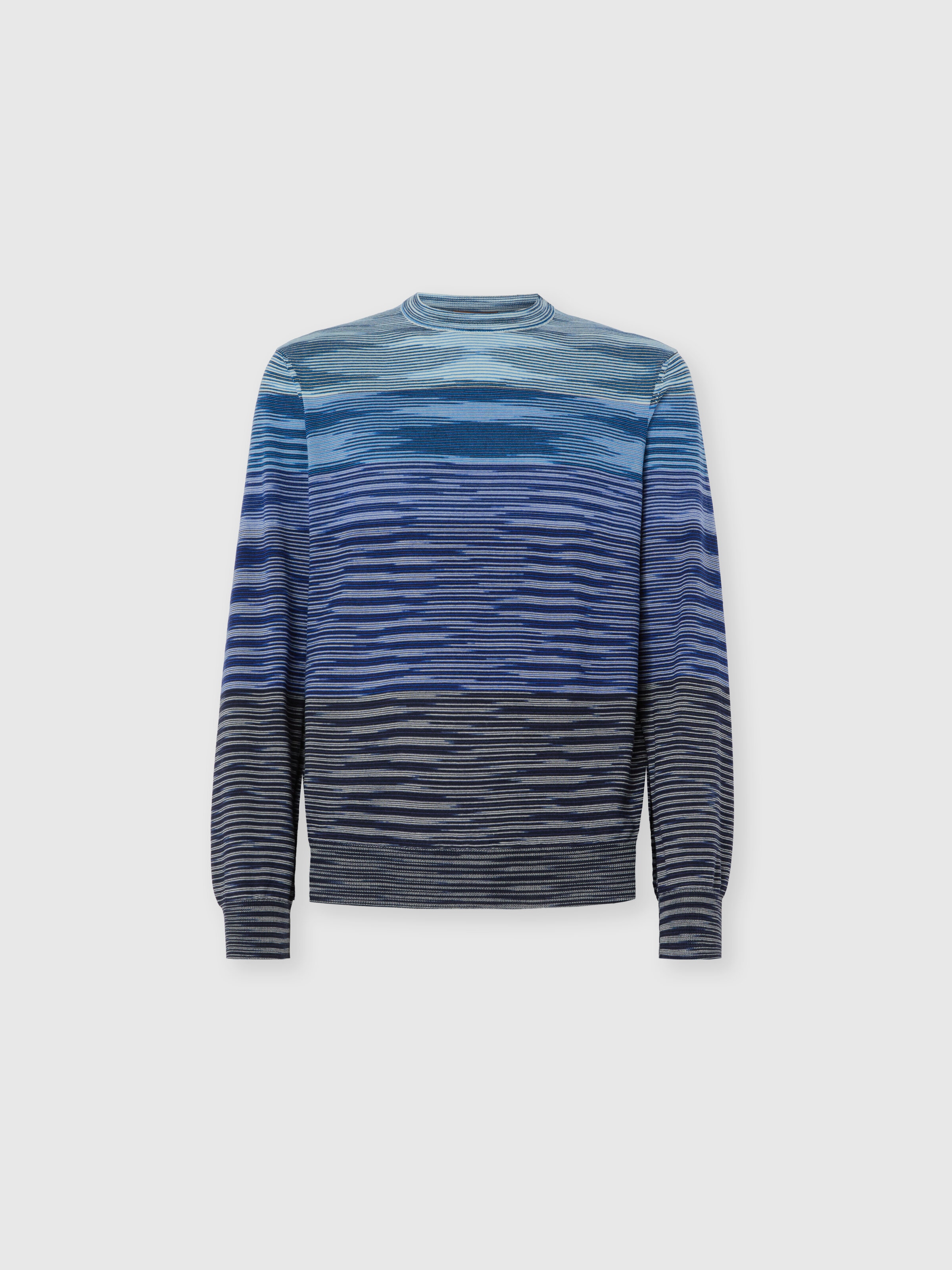 Crew Neck Sweater in Pure Flame Wool, Blue - 0