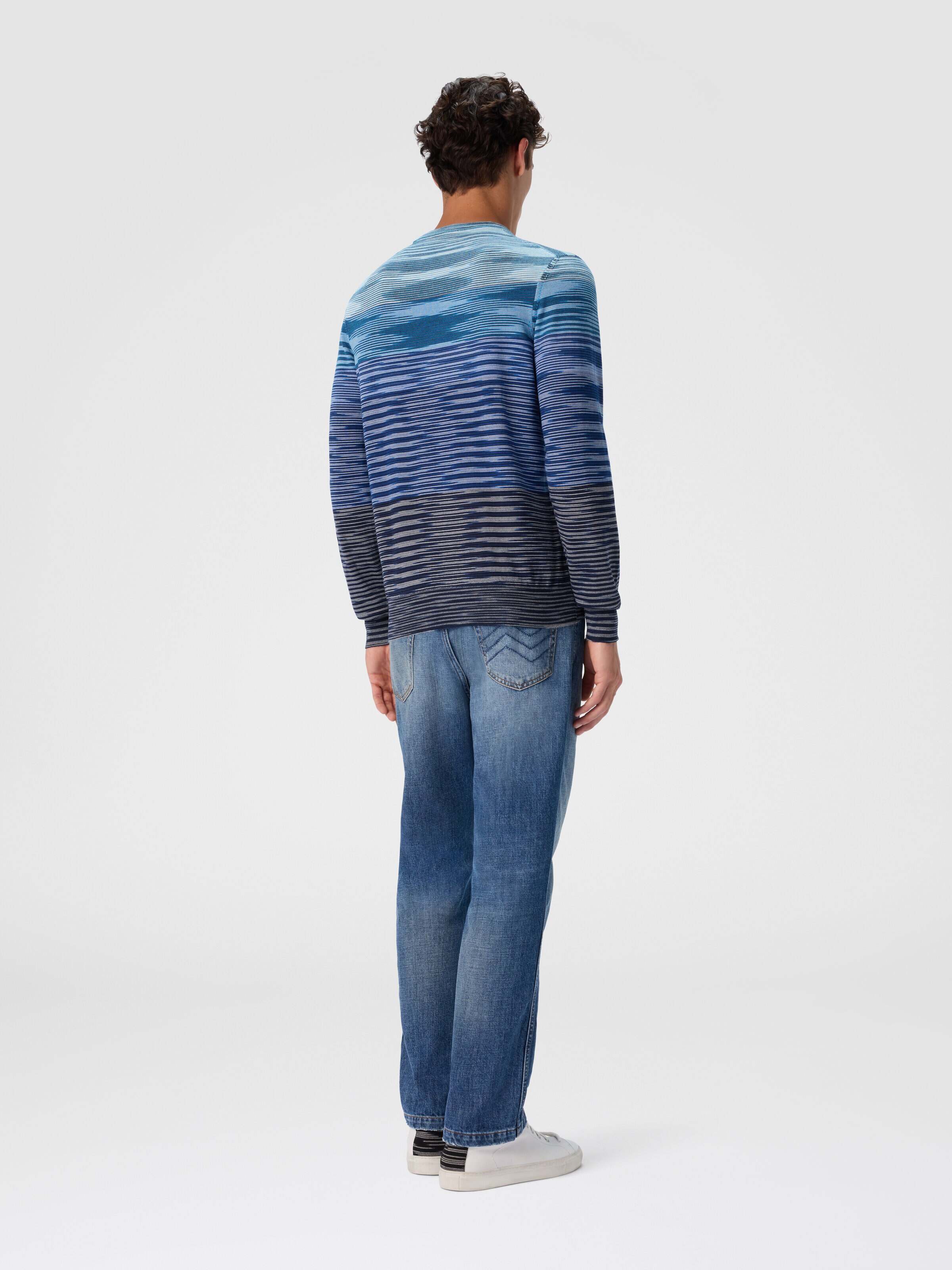 Crew Neck Sweater in Pure Flame Wool, Blue - 2