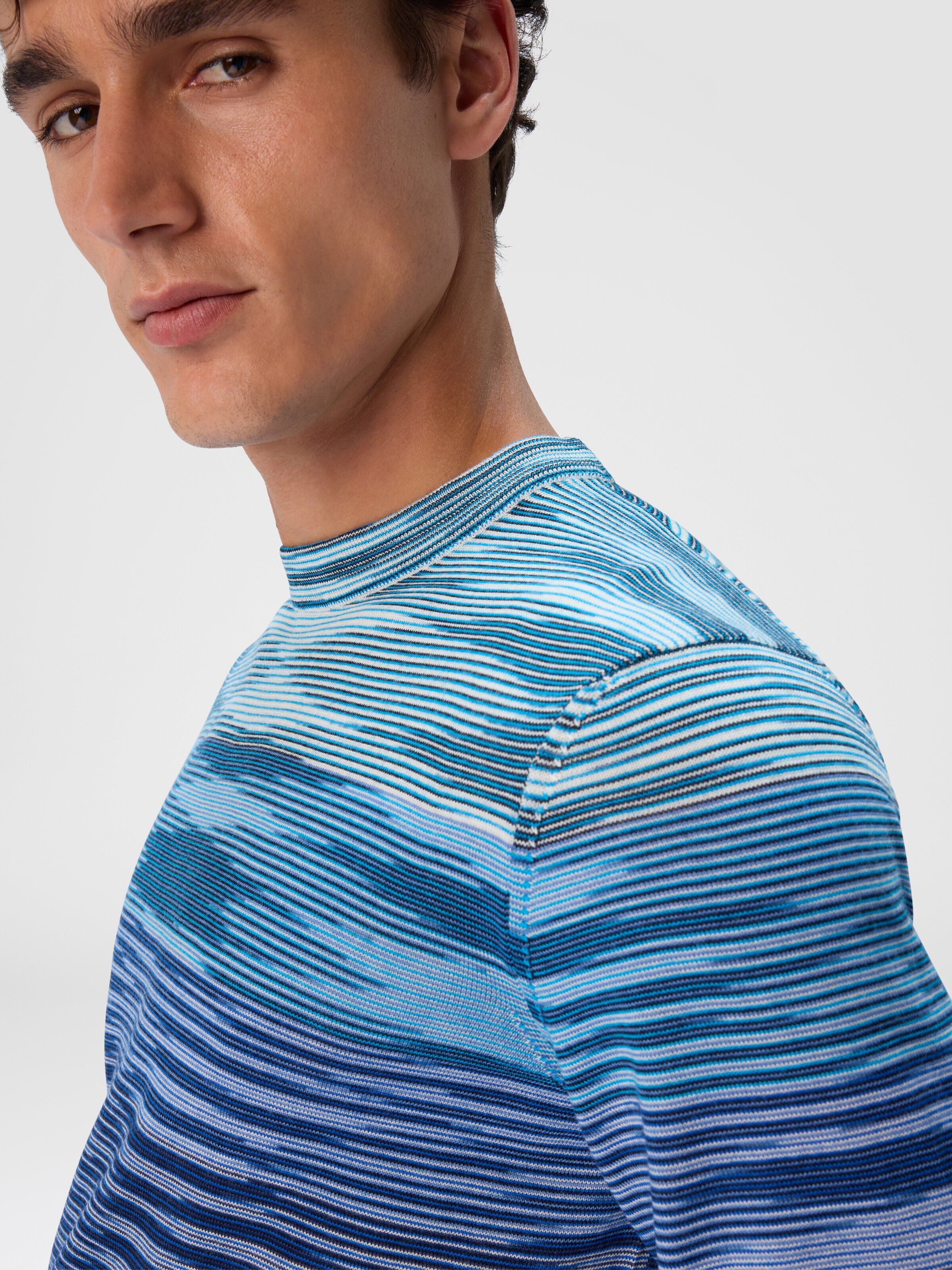 Crew Neck Sweater in Pure Flame Wool, Blue - 4