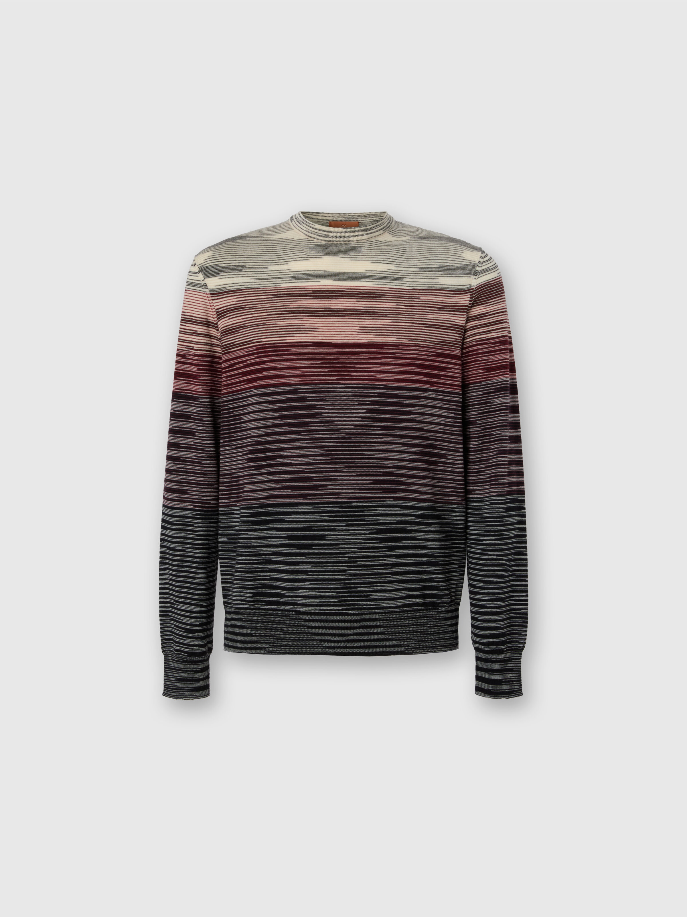 Crew Neck Sweater in Pure Flame Wool, Beige & Burgundy - 0