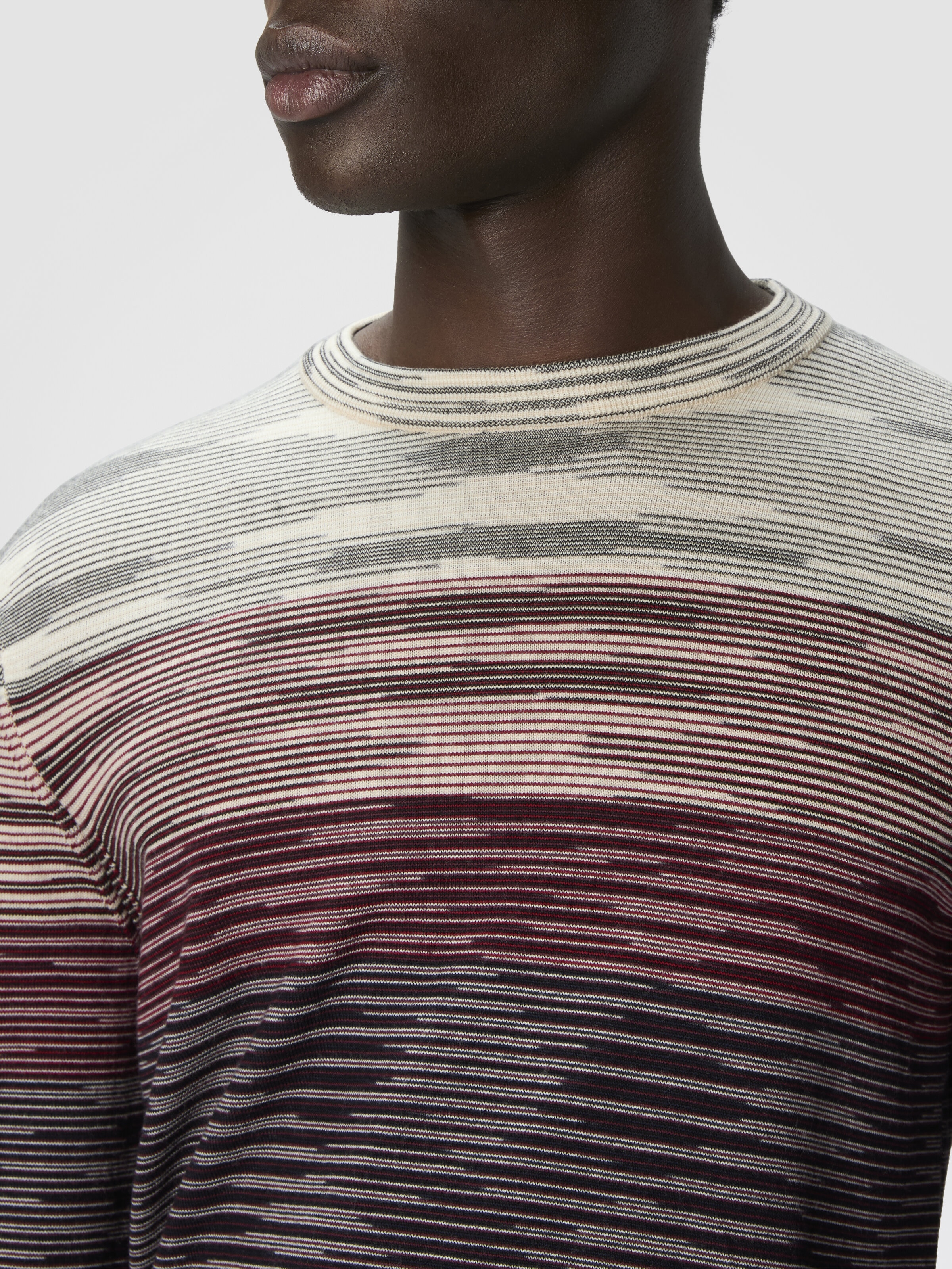 Crew Neck Sweater in Pure Flame Wool, Beige & Burgundy - 4