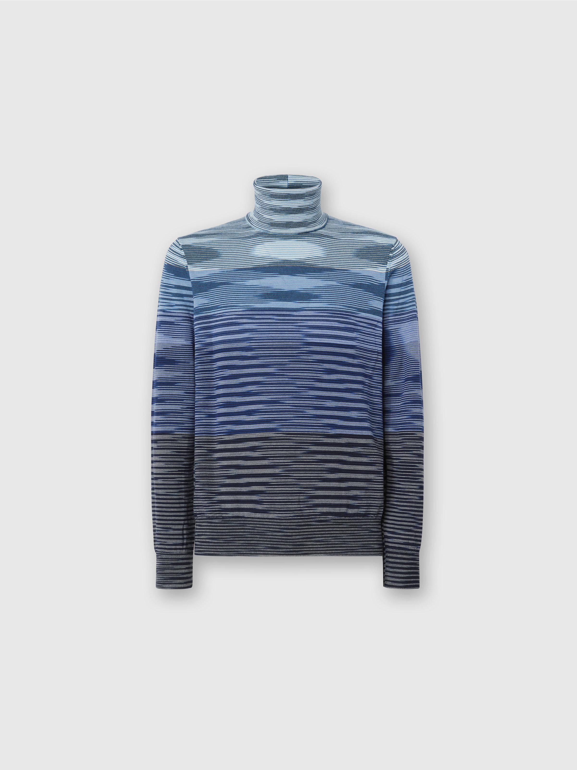 Pull col roulé en pure laine flammée all-over, Bleu - 0
