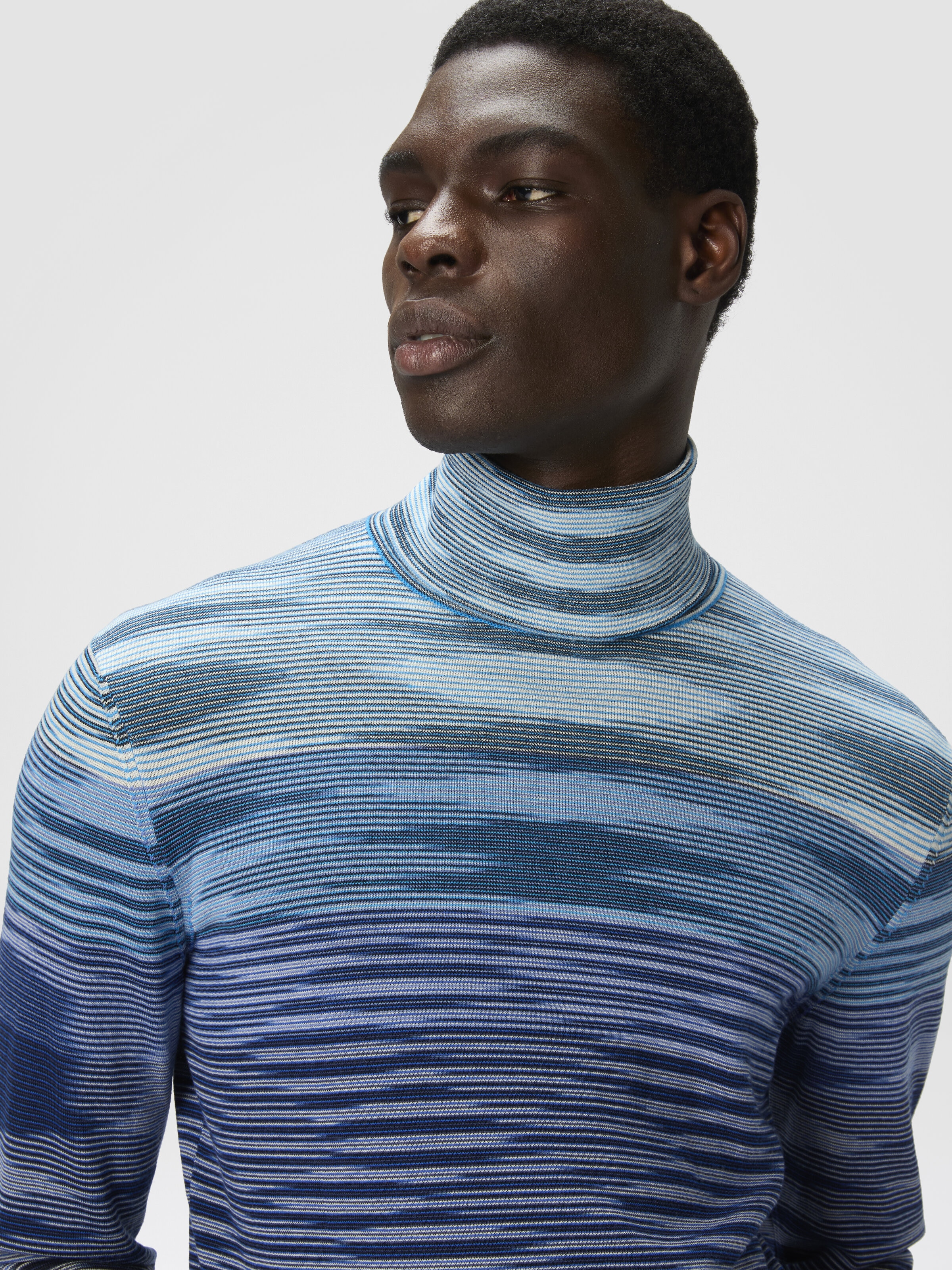 Pull col roulé en pure laine flammée all-over, Bleu - 4