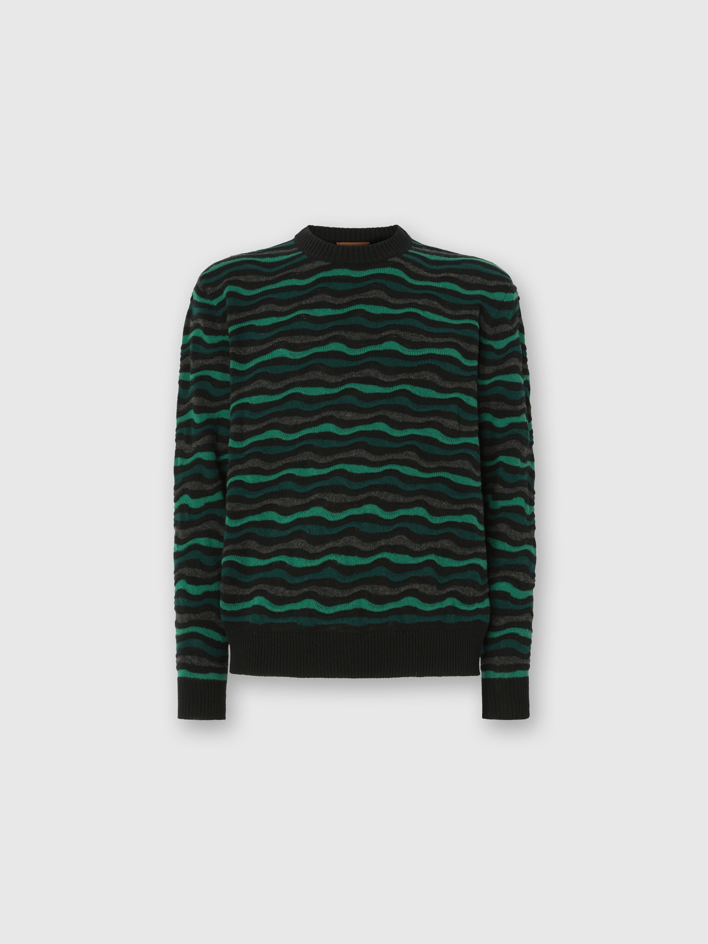 Jersey cuello redondo con motivo de ondas, Verde  - 0