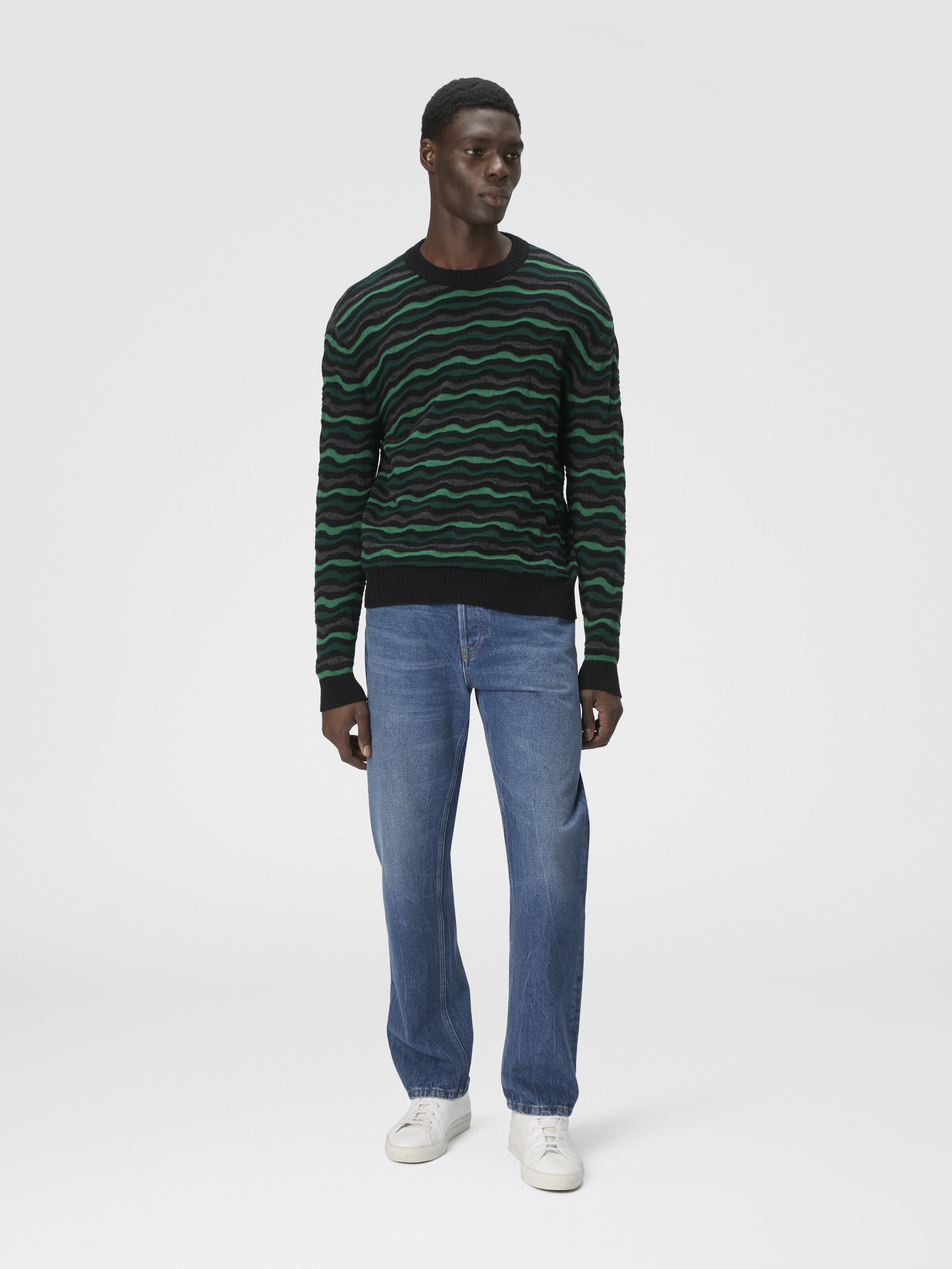 Jersey cuello redondo con motivo de ondas, Verde  - 1