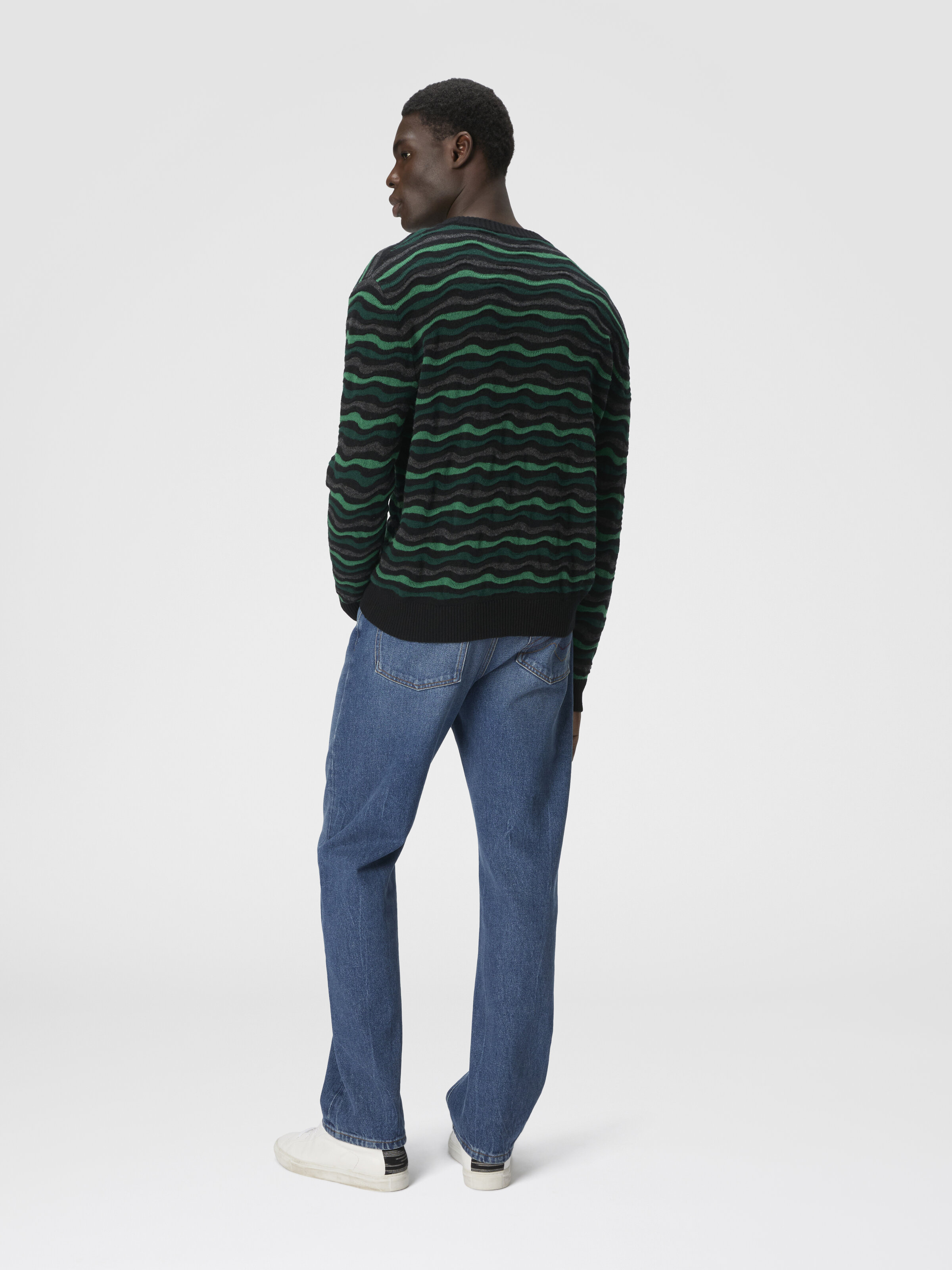 Jersey cuello redondo con motivo de ondas, Verde  - 2