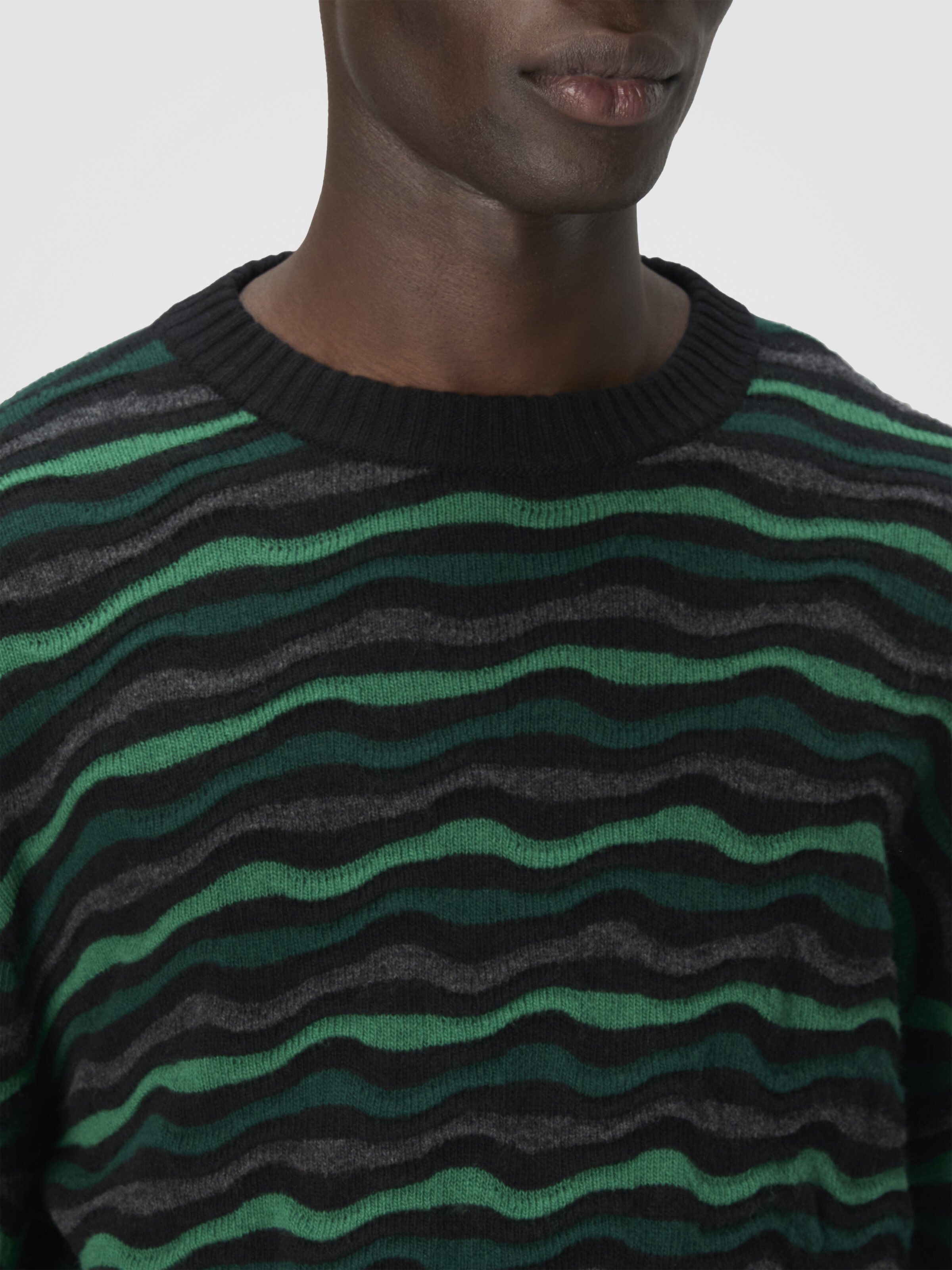 Jersey cuello redondo con motivo de ondas, Verde  - 4