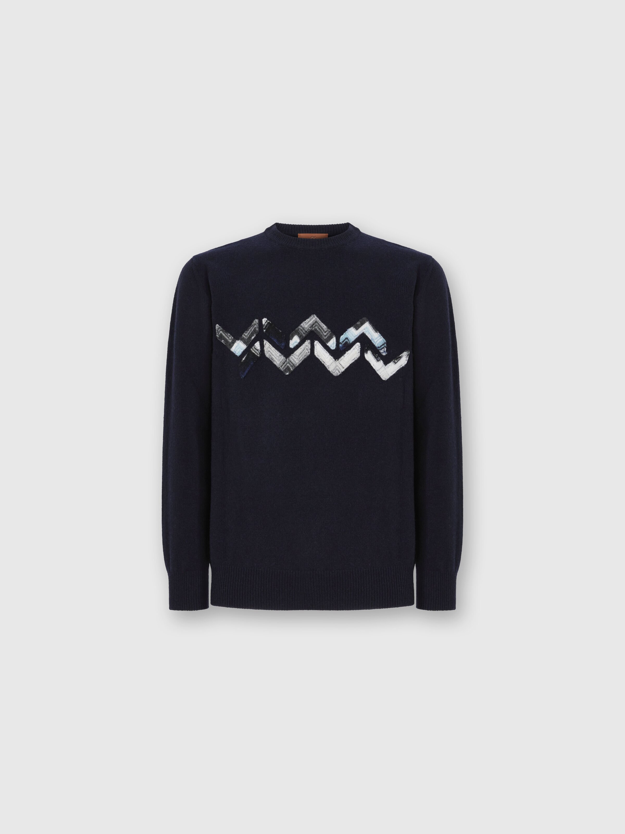 Maglia girocolllo  con dettaglio zig zag, Blu - 0