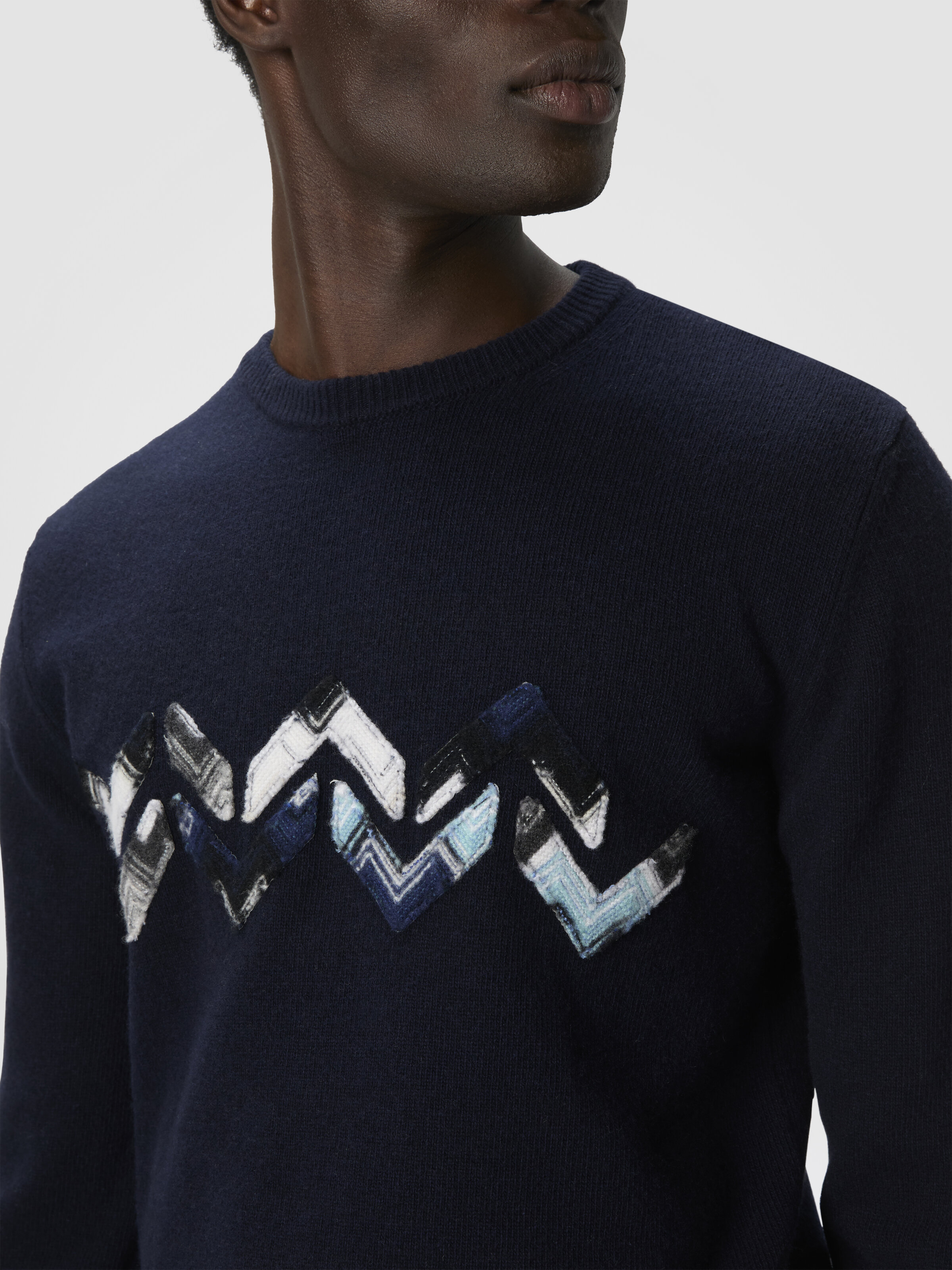 Maglia girocolllo  con dettaglio zig zag, Blu - 4