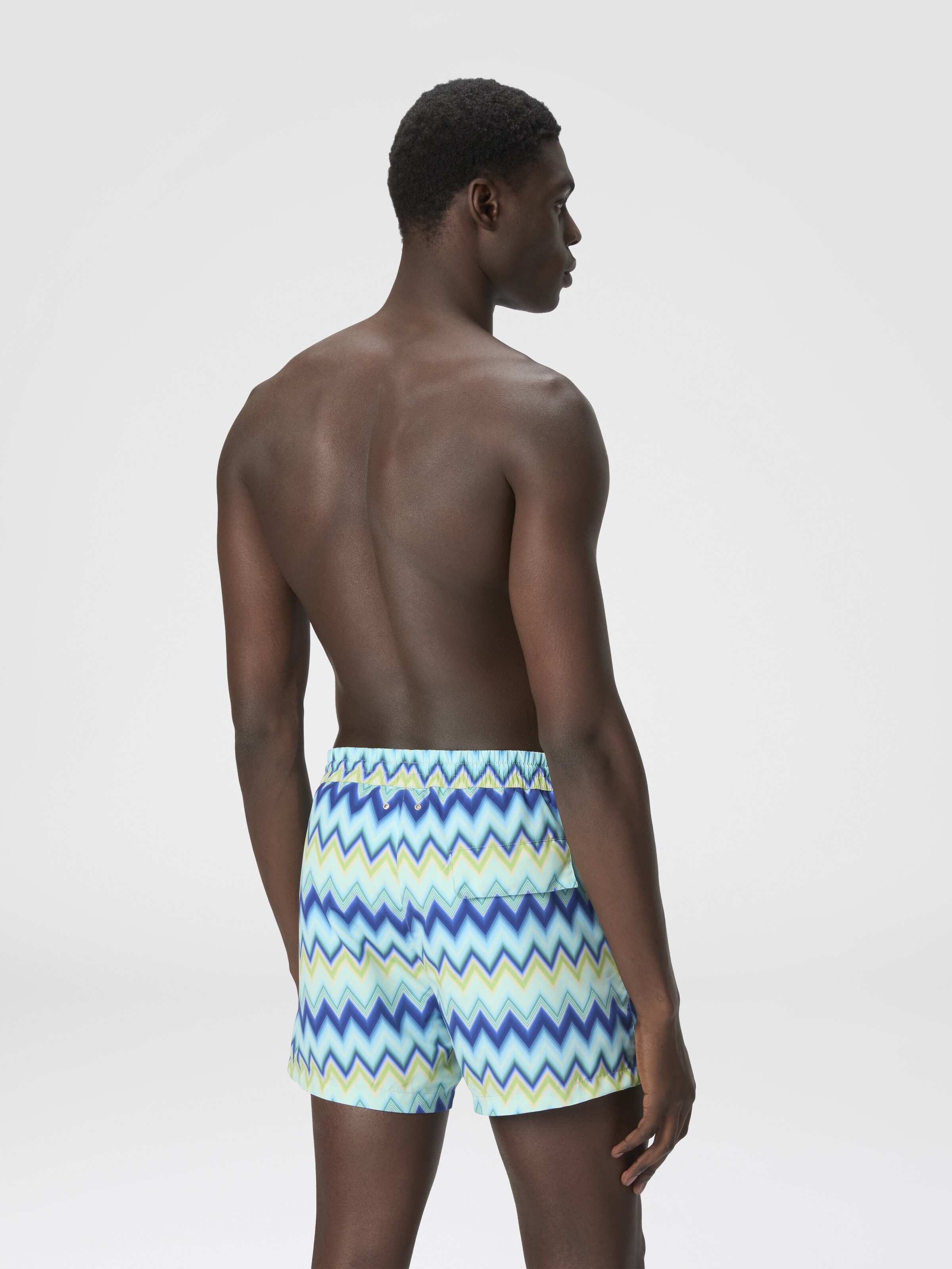 Nylon Swimsuit with Zigzag Print, Blue & Green - 2