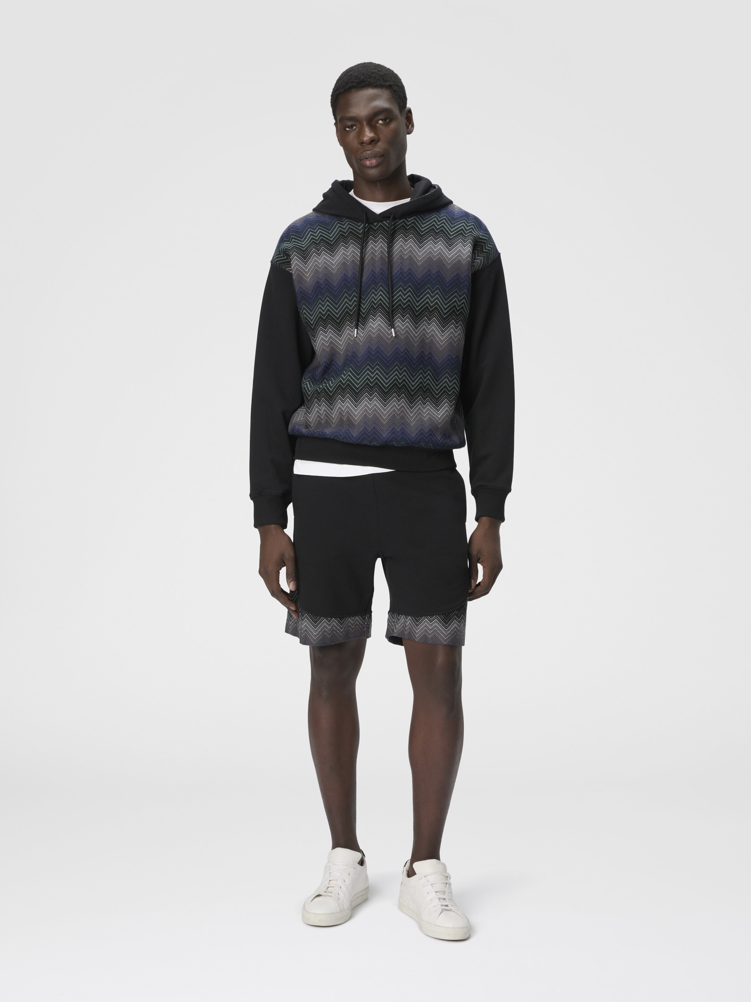 Hoodie with Zigzag Insert, Black - 1