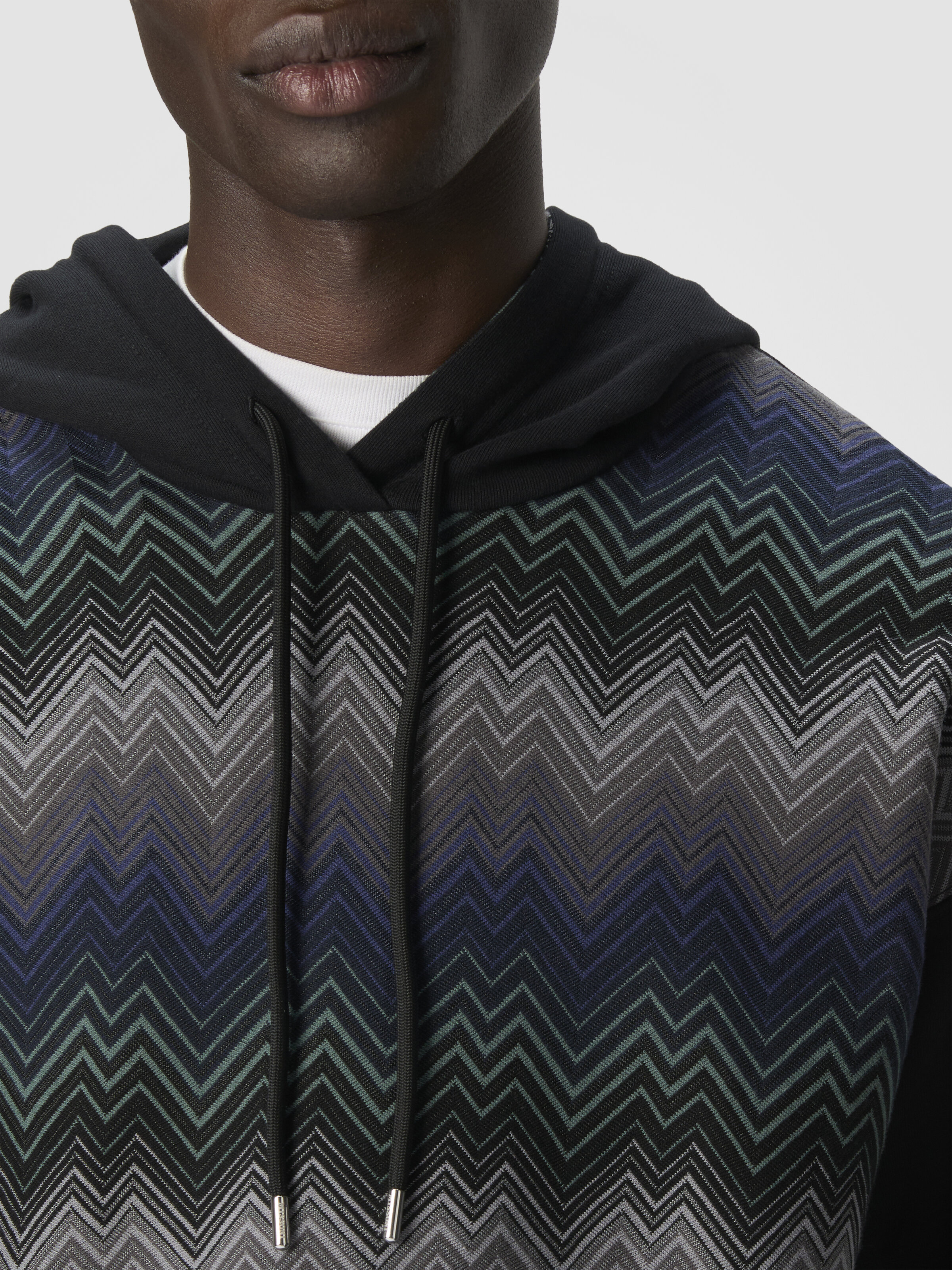 Hoodie with Zigzag Insert, Black - 4