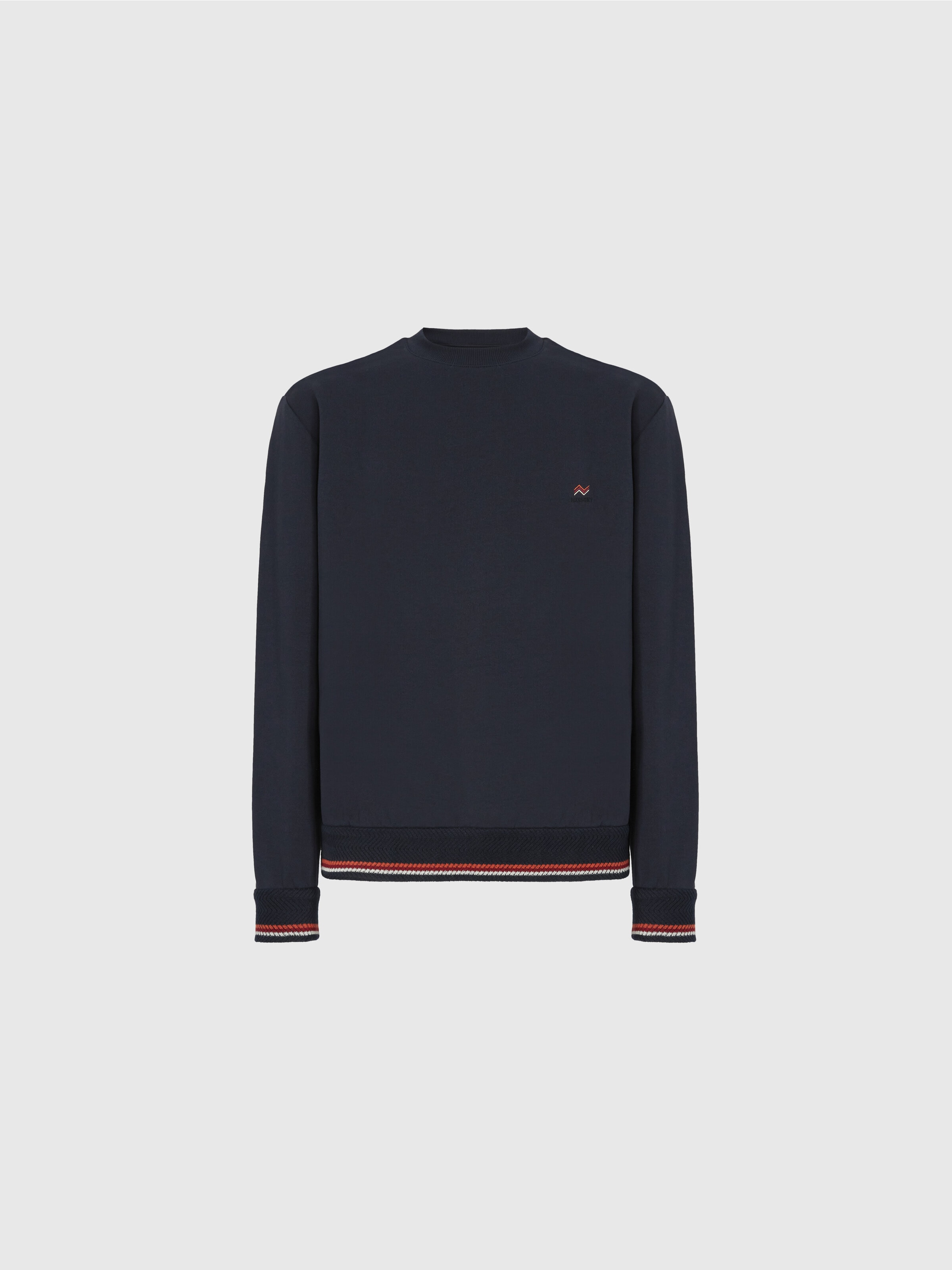 Crew Neck Sweatshirt with Knit Embroidery and Logo, Blue - 0