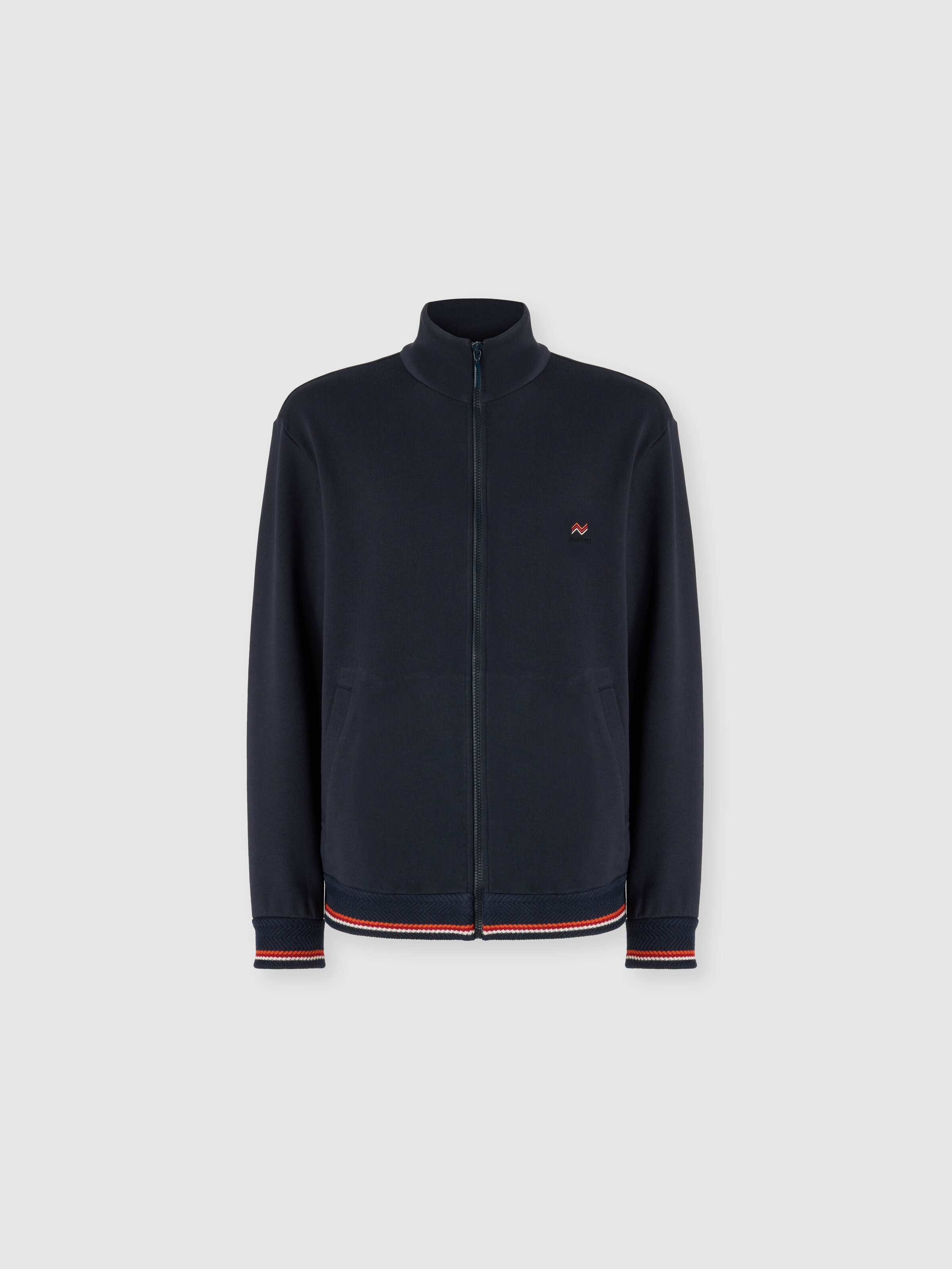 Felpa aperta collo alto con zip  con ricami in maglia e logo, Blu - 0
