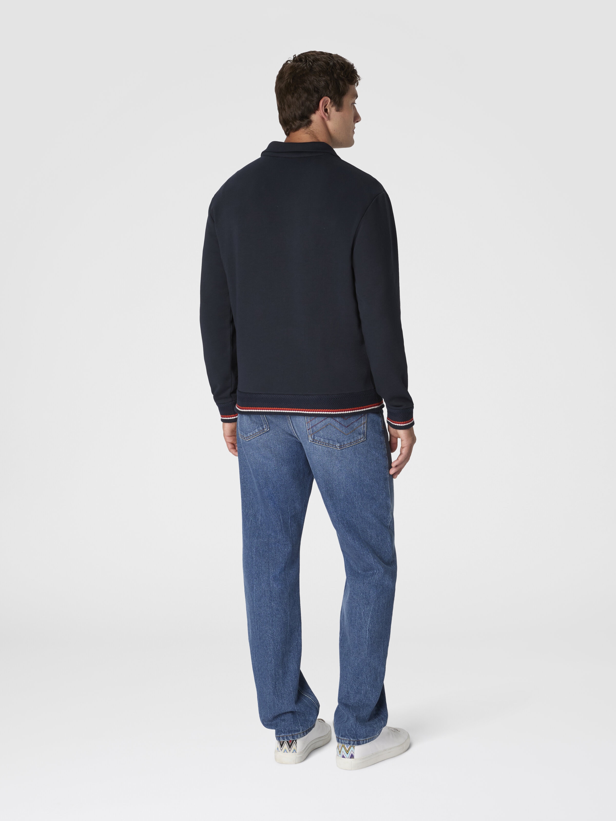 Felpa aperta collo alto con zip  con ricami in maglia e logo, Blu - 2